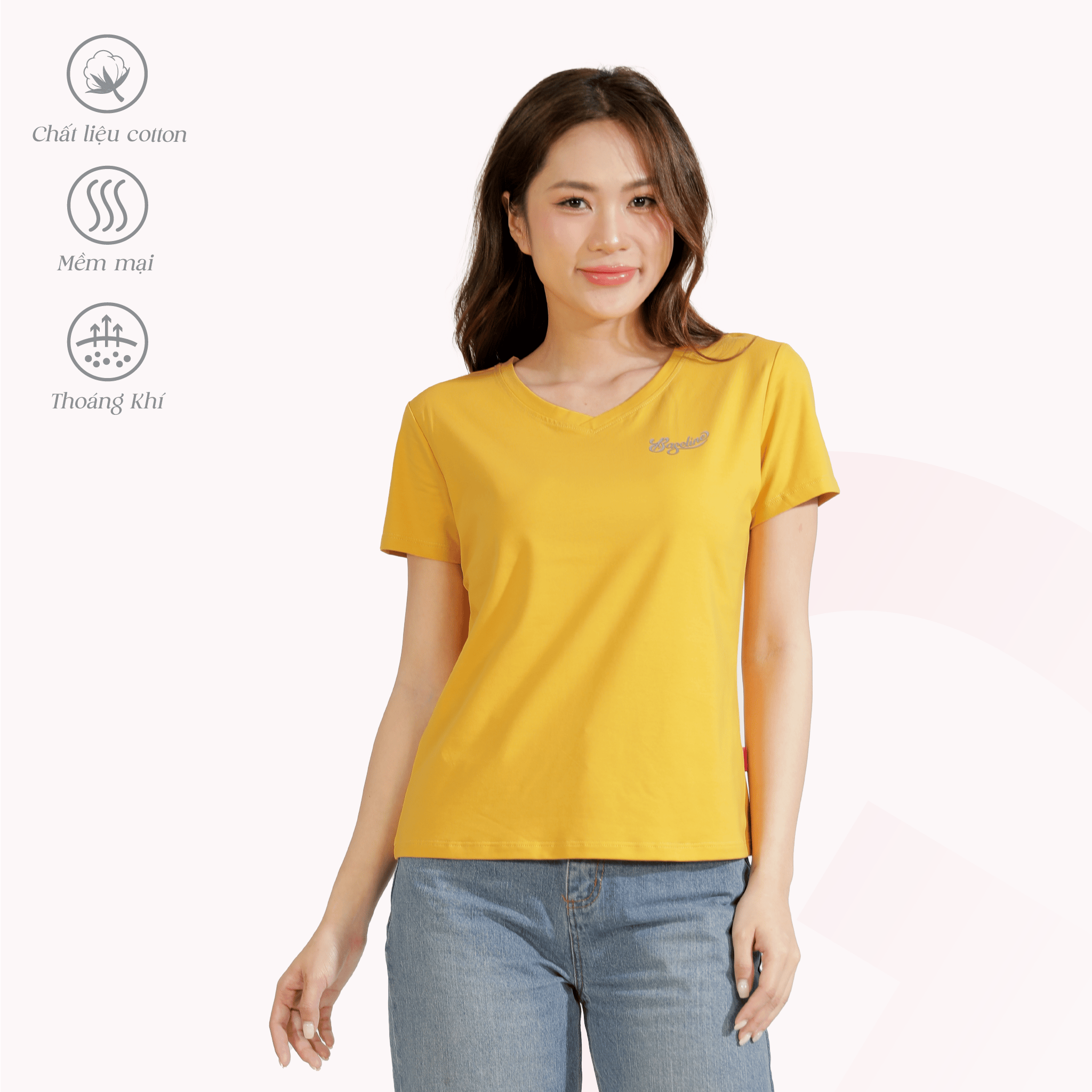 Áo thun nữ cổ tim tay ngắn chất cotton siêu mát co dãn 4 chiều  020p 0366