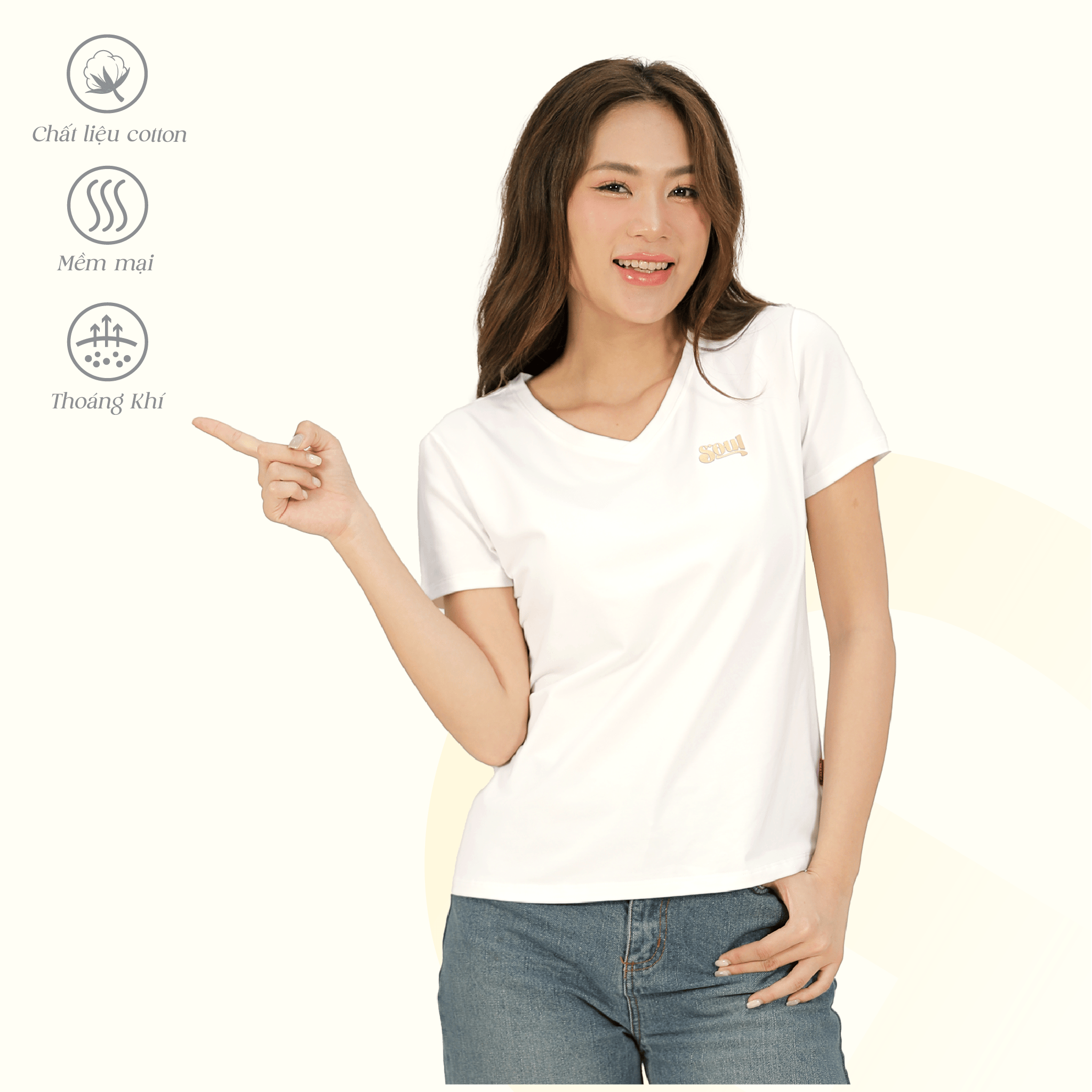 Áo thun nữ cổ tim tay ngắn chất cotton siêu mát co dãn 4 chiều  020p 0367