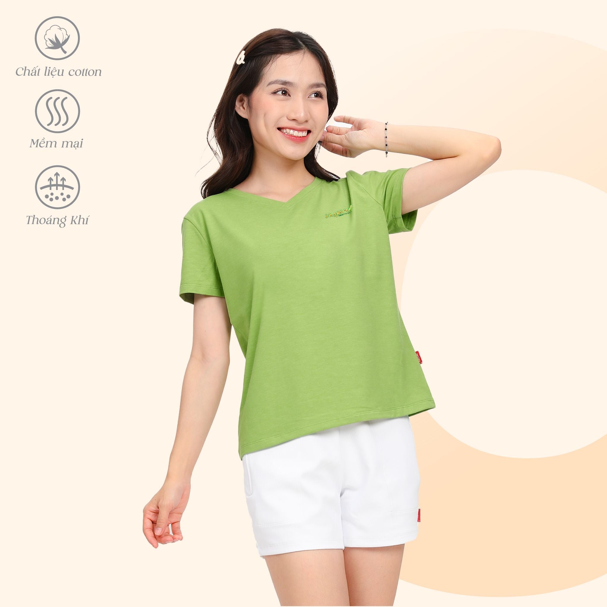 Áo thun nữ form suông cổ tim tay ngắn chất cotton siêu mát 190p 0358
