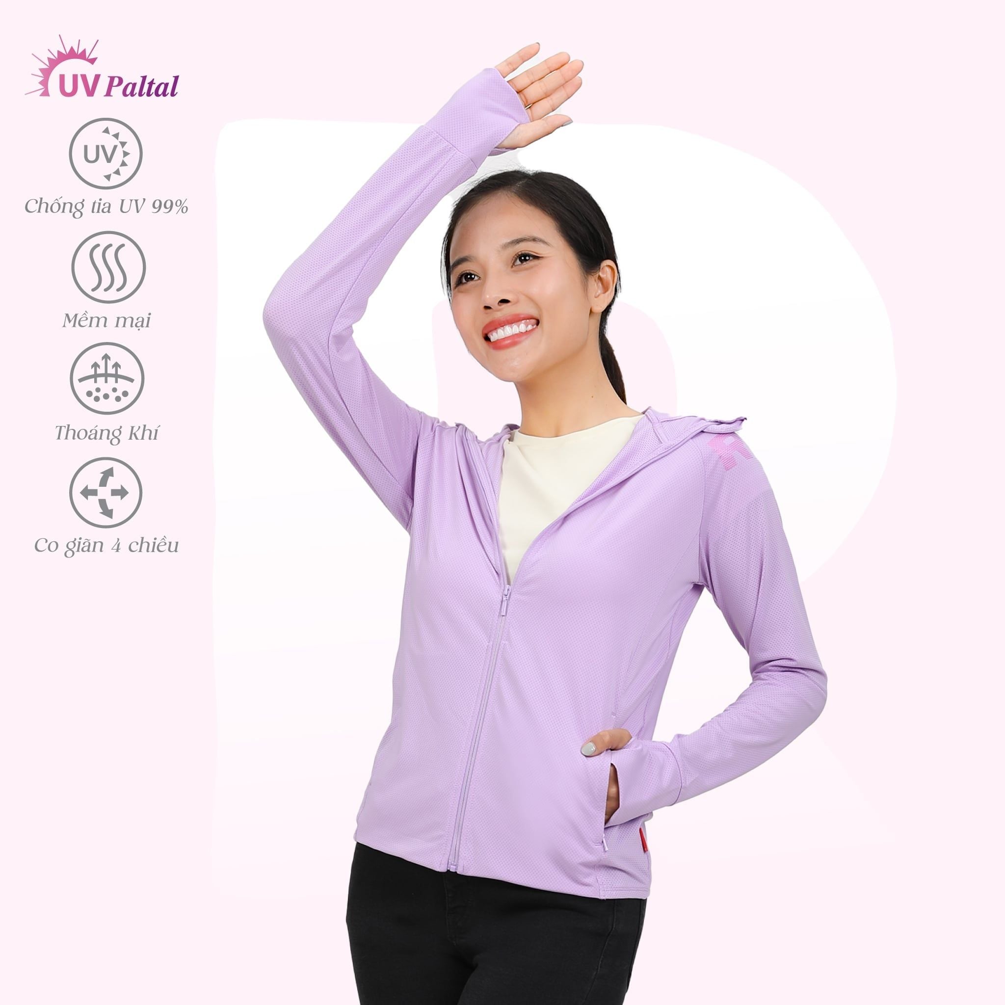 Áo khoác nữ chống nắng, chống UV có nón chất poly thái 311p 1301