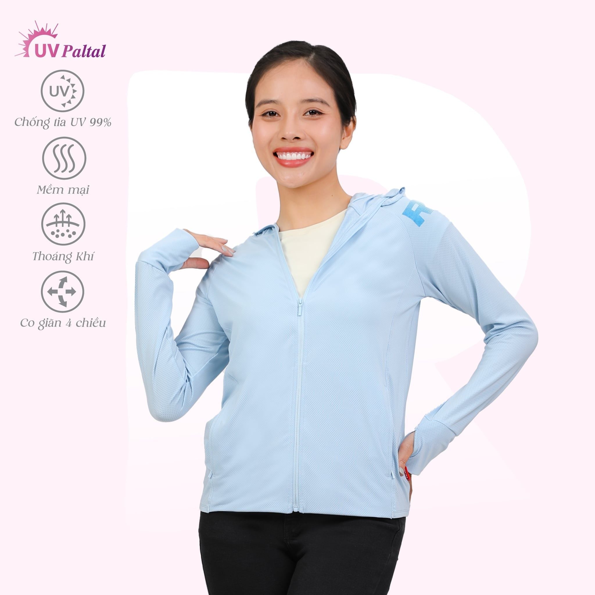 Áo khoác nữ chống nắng, chống UV có nón chất poly thái 311p 1301
