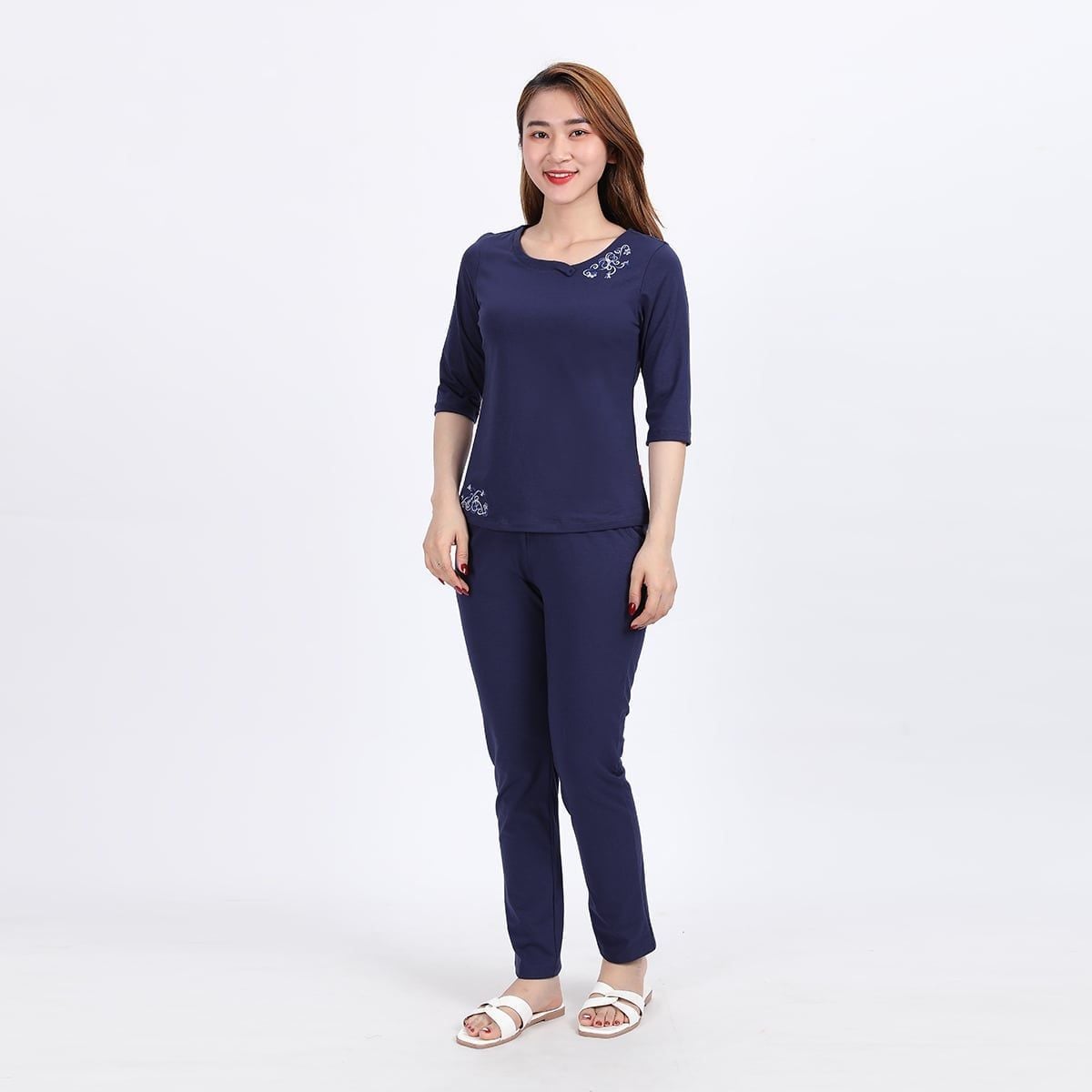 Set đồ bộ nữ kiểu quần dài tay lỡ cotton cvc mát 193p 3333