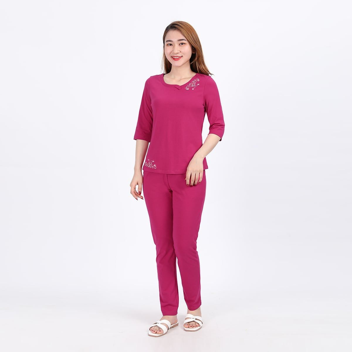 Set đồ bộ nữ kiểu quần dài tay lỡ cotton cvc mát 193p 3333