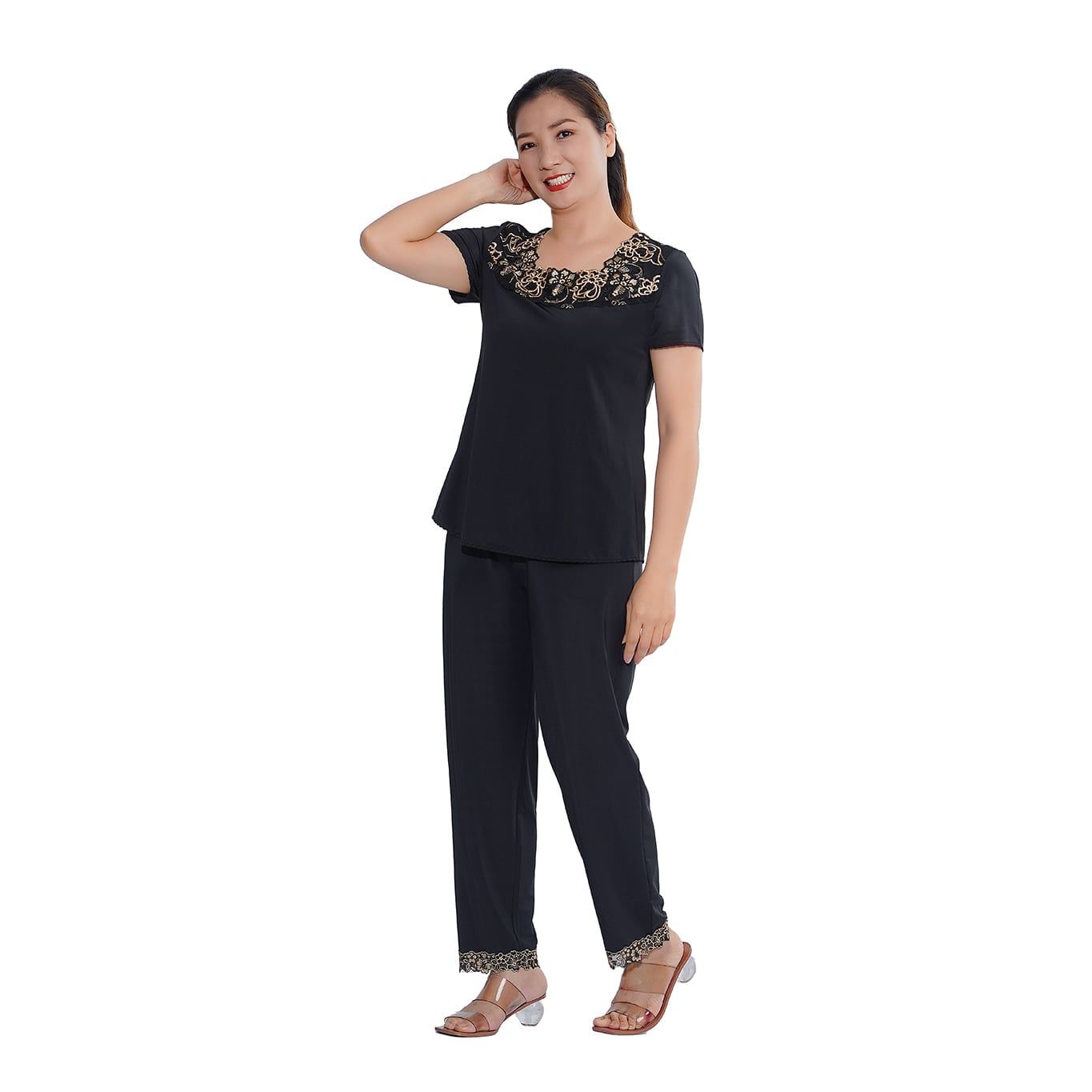 Set đồ bộ nữ kiểu quần dài tay ngắn chất thun lạnh siêu bền 013p 3147