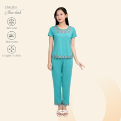 Set đồ bộ nữ kiểu quần dài tay ngắn chất thun lạnh siêu bền 013p 3335
