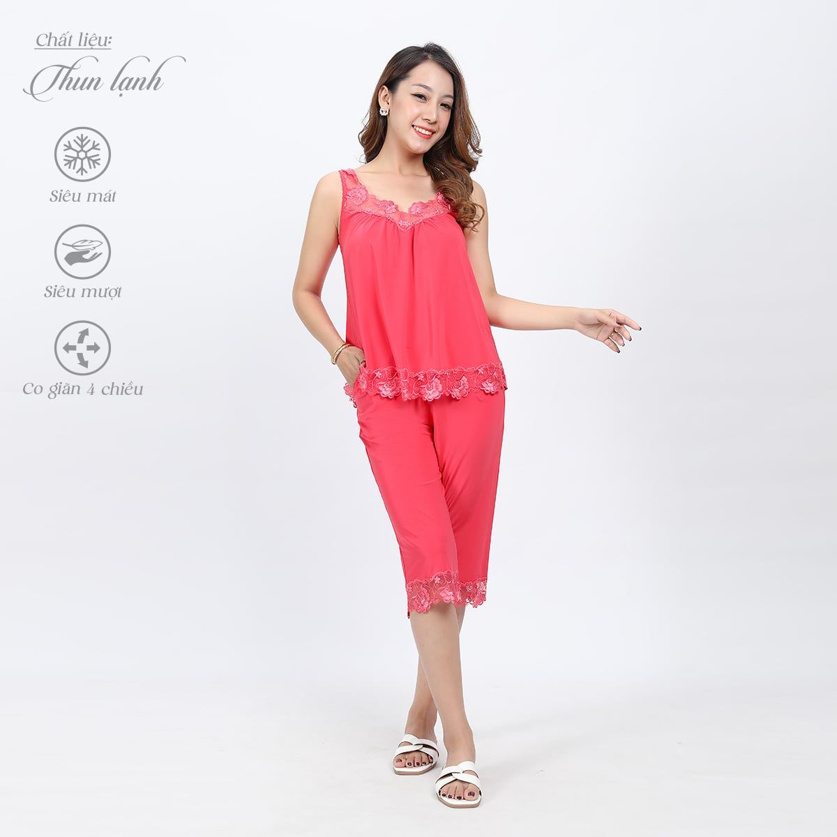 Set đồ bộ nữ kiểu quần lửng chất thun lạnh siêu bền không tay 014p 4173