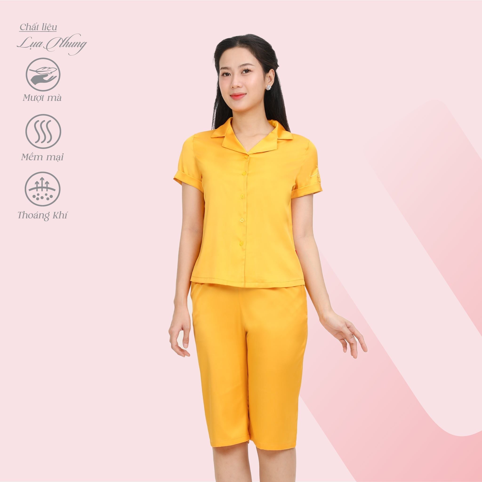 Set đồ bộ nữ kiểu quần lửng tay ngắn chất lụa nhung 264p 4315