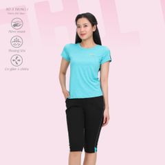 Bộ nữ thể thao tập gym, yoga kiểu quần lửng tay ngắn 3 trong 1 chất melan lưới 344p 4303