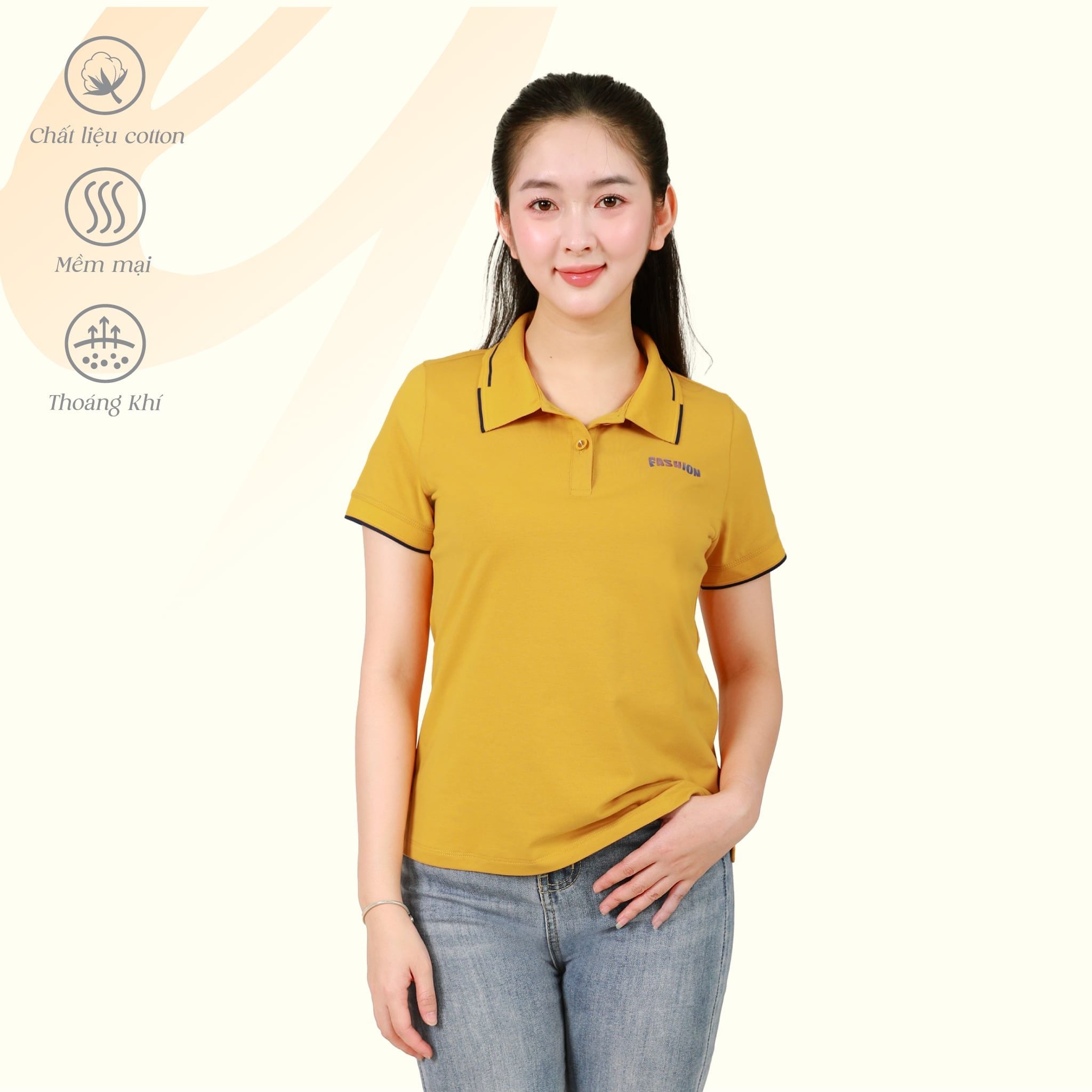 Áo thun nữ tay ngắn cổ polo form suông chất cotton siêu mát 190p 0138