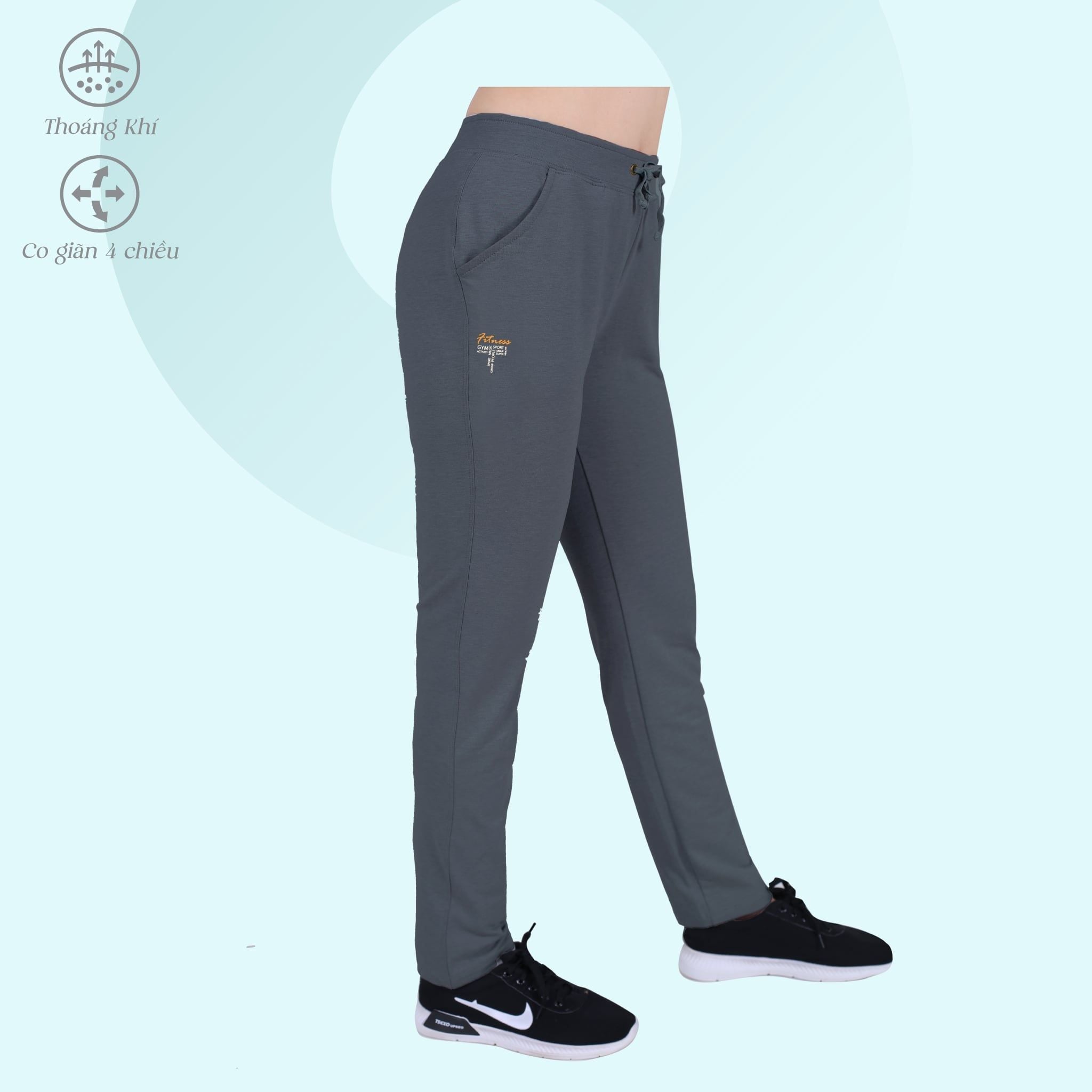 Quần thể thao nữ ống dài thun chất vảy cá cotton cvc mát 408p 8007