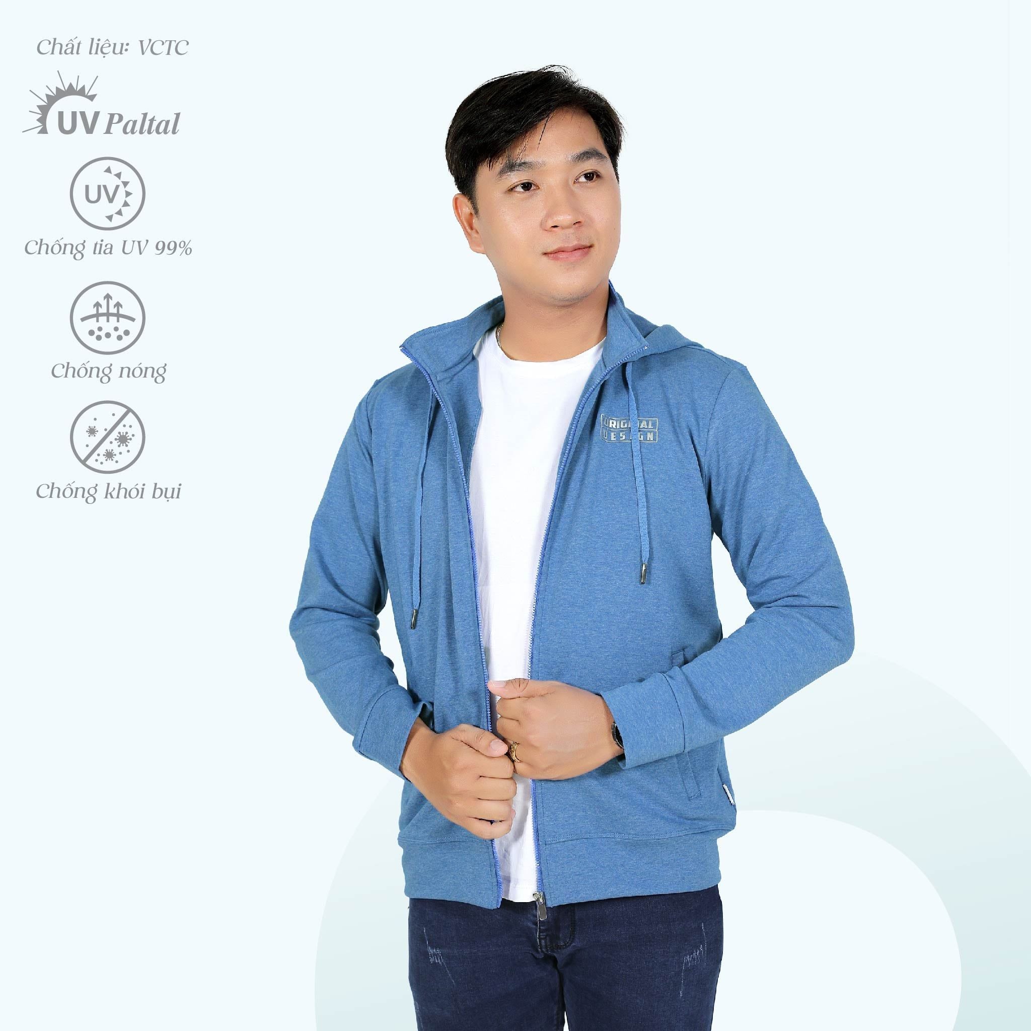 Áo khoác nam chống nắng, chống UV có nón VC cotton TC mát 431p 1145