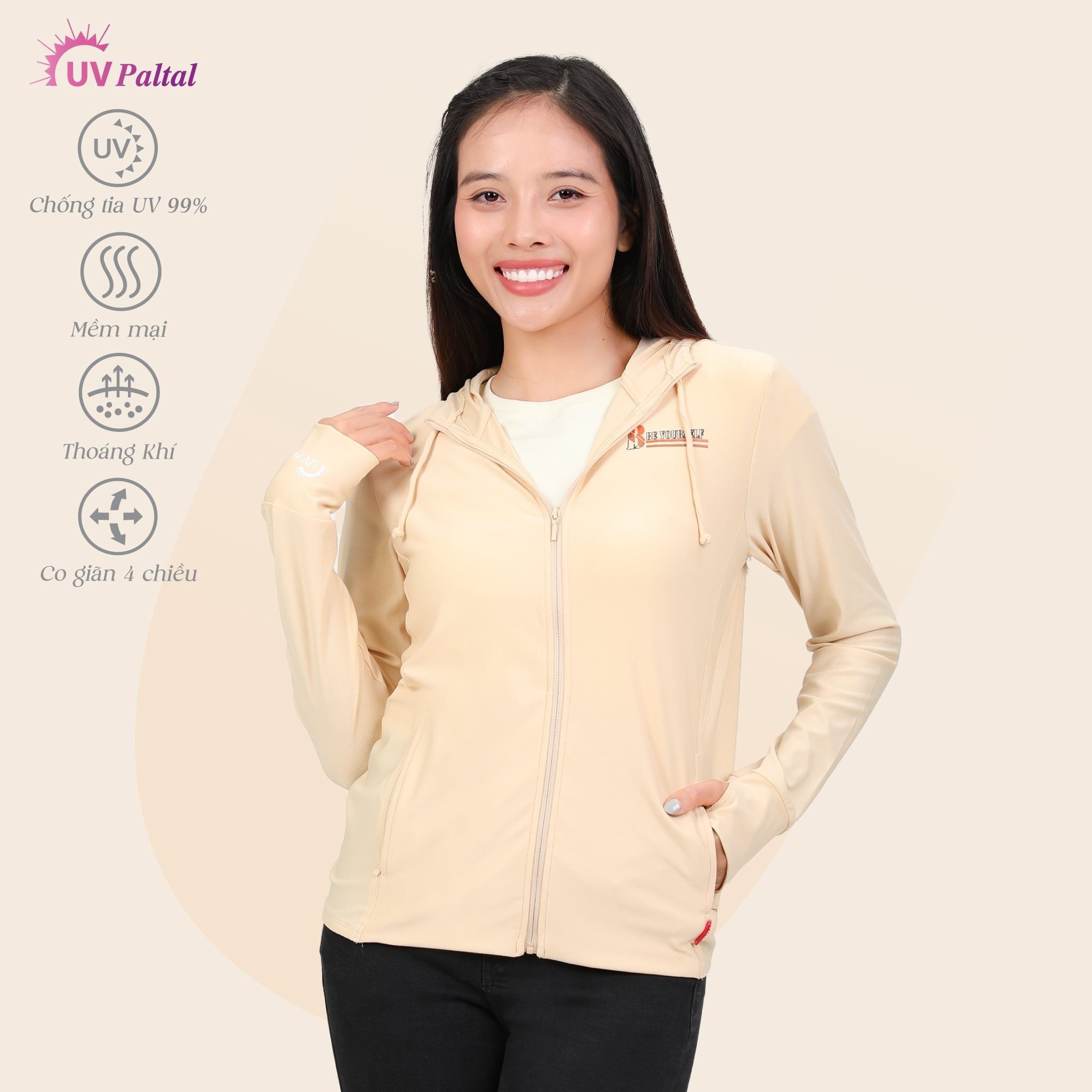 Áo khoác nữ chống nắng, chống UV chất poly cát logo UV đổi màu 311p 1297