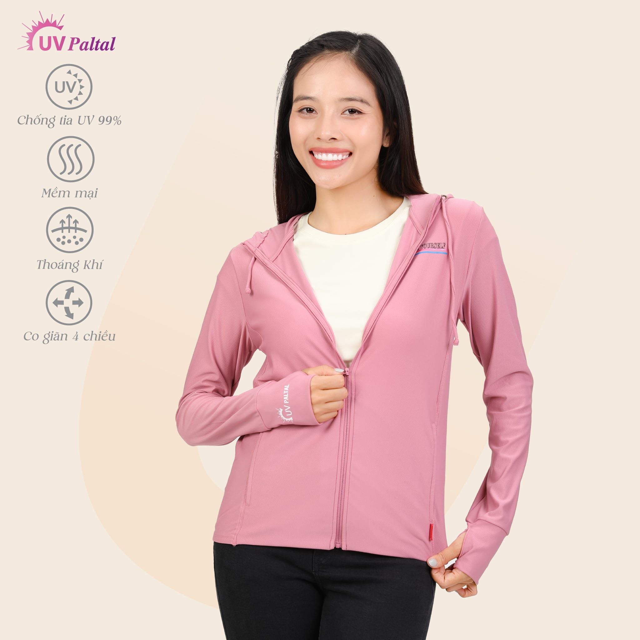 Áo khoác nữ chống nắng, chống UV chất poly cát logo UV đổi màu 311p 1297