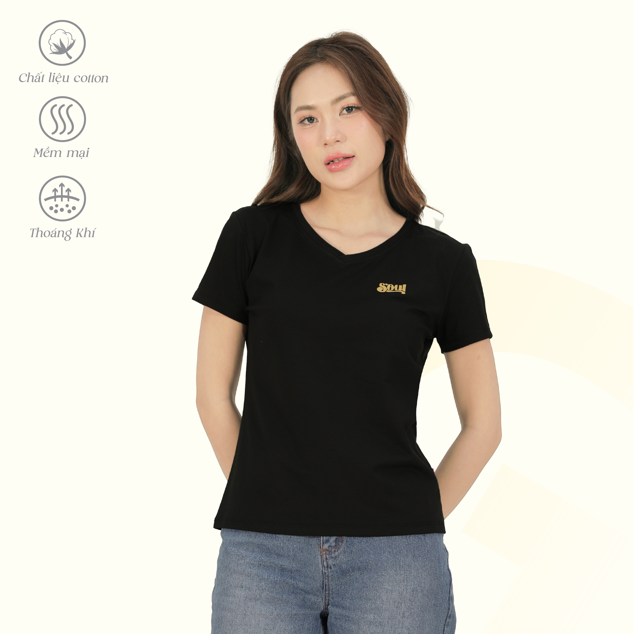 Áo thun nữ cổ tim tay ngắn chất cotton siêu mát co dãn 4 chiều  020p 0367