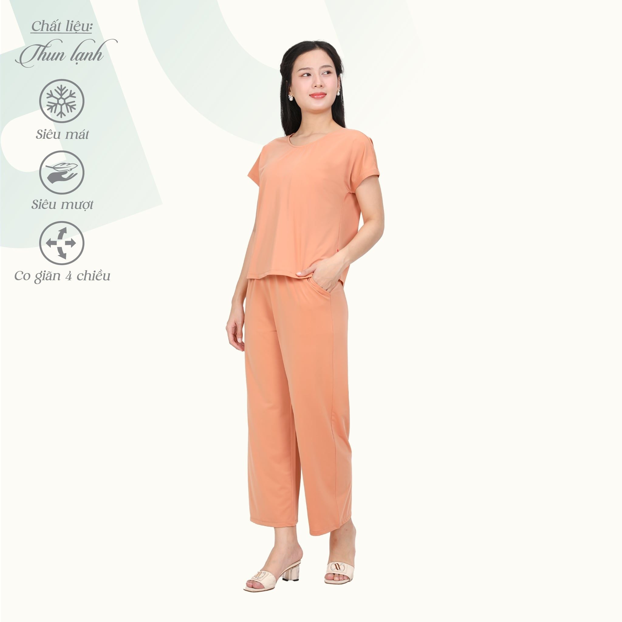 Set đồ bộ nữ kiểu quần dài tay ngắn chất thun lạnh siêu bền 013p 6100