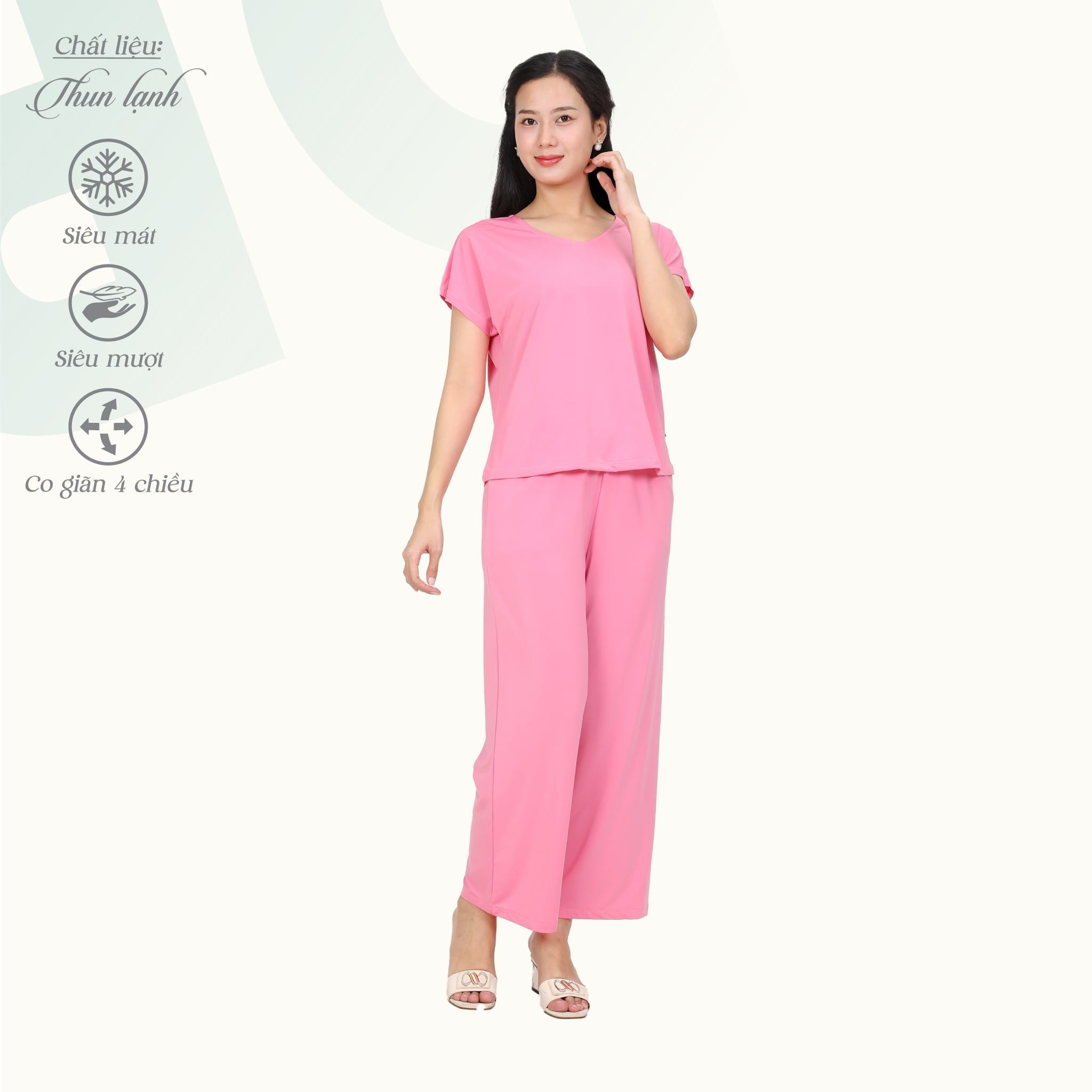 Set đồ bộ nữ kiểu quần dài tay ngắn chất thun lạnh siêu bền 013p 6100