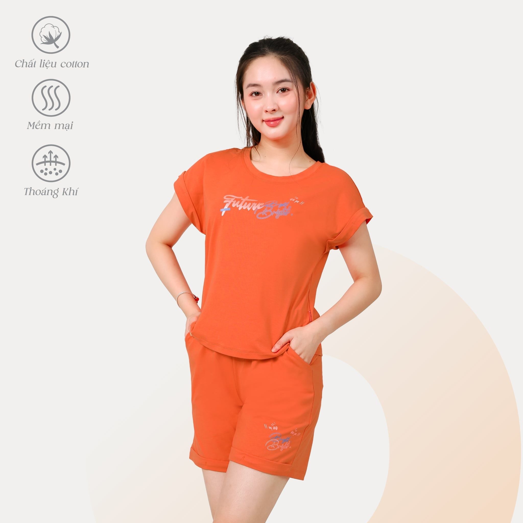 Set đồ bộ nữ kiểu quần đùi nữ kiểu quần đùi tay ngắn chất cotton siêu mát 195p 5214