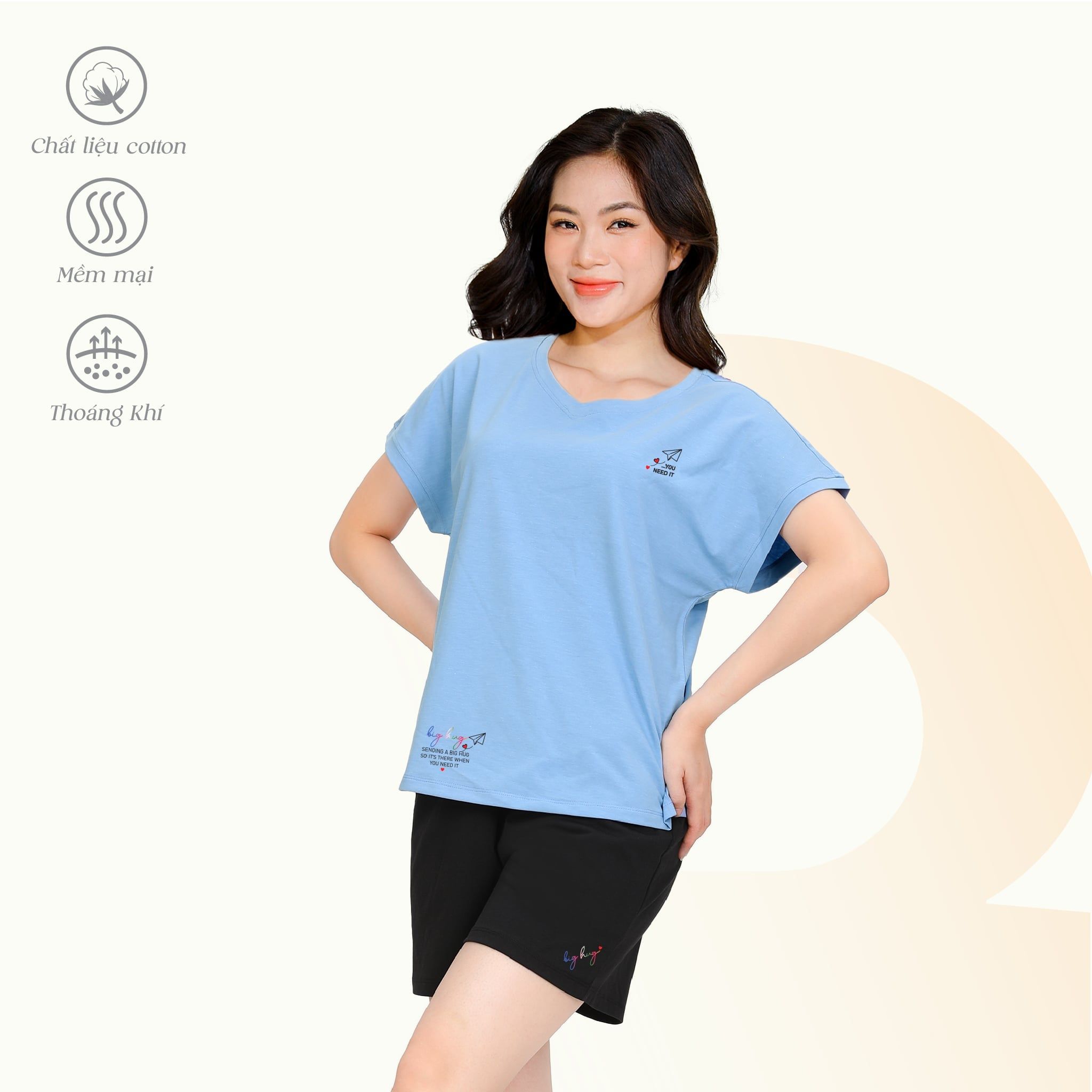 Set đồ bộ nữ kiểu quần đùi tay ngắn chất cotton siêu mát 195p 5235