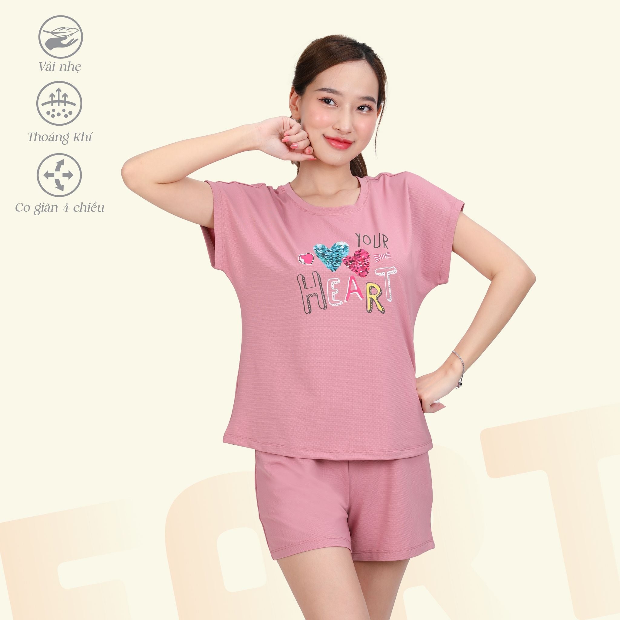 Set đồ bộ nữ kiểu quần đùi tay ngắn chất poly cát siêu bền 315p 5229