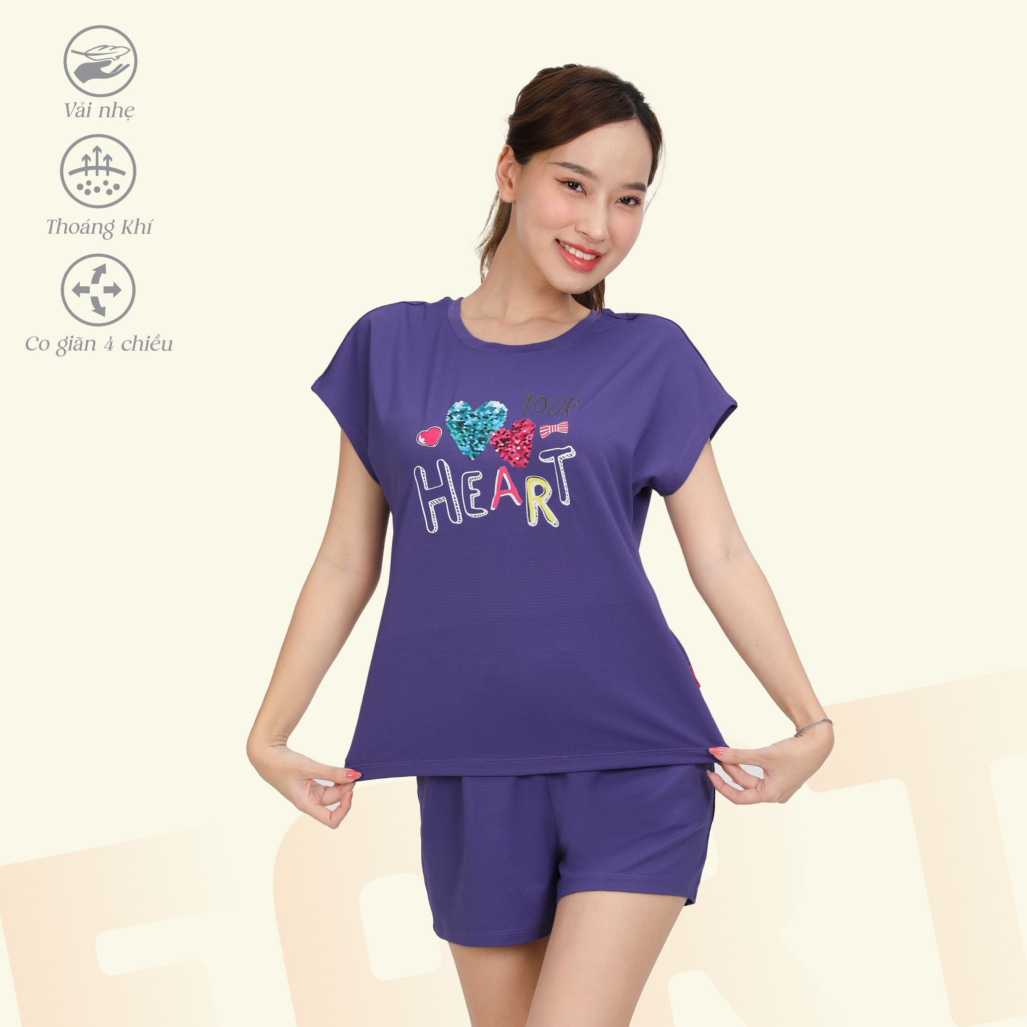 Set đồ bộ nữ kiểu quần đùi tay ngắn chất poly cát siêu bền 315p 5229