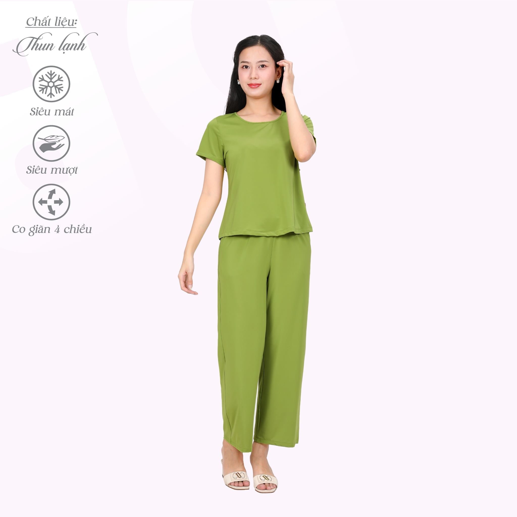 Set đồ bộ nữ kiểu quần dài tay ngắn chất thun lạnh siêu bền 013p 6101