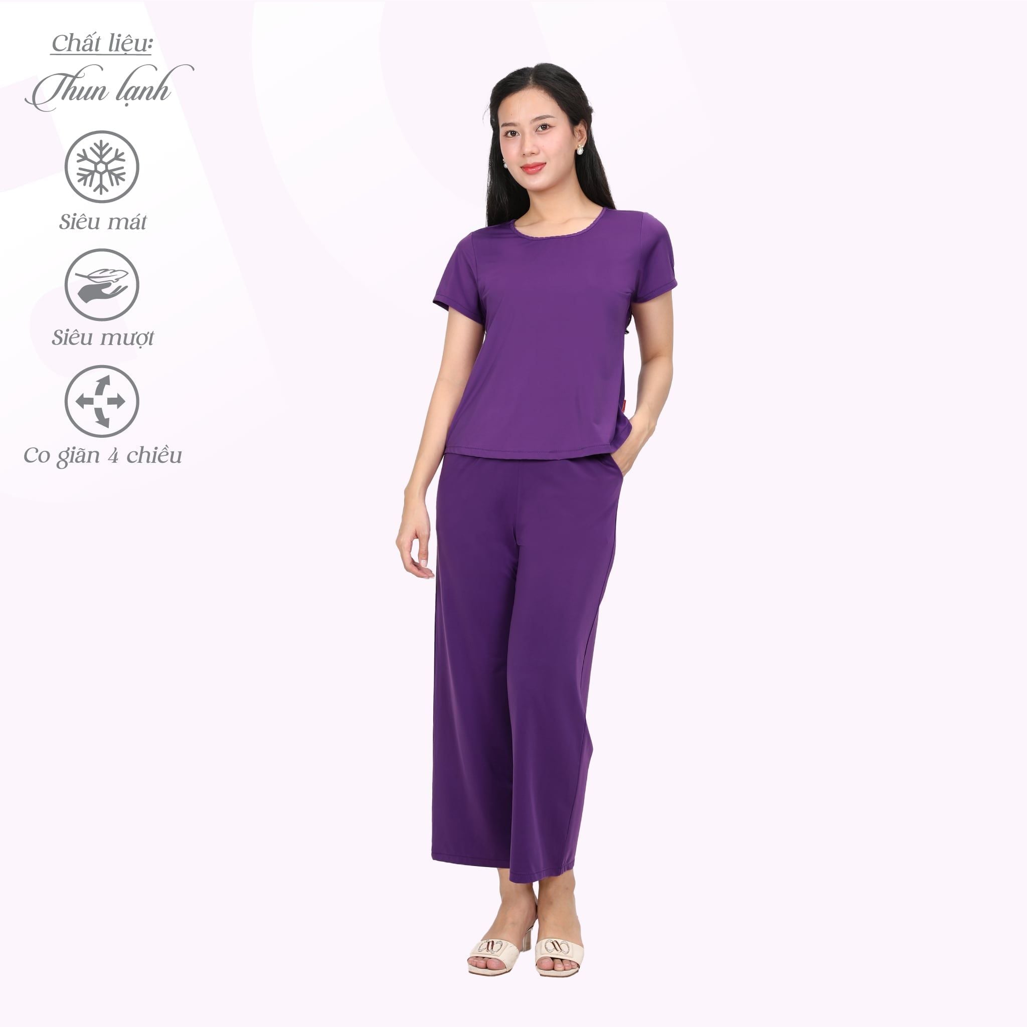 Set đồ bộ nữ kiểu quần dài tay ngắn chất thun lạnh siêu bền 013p 6101