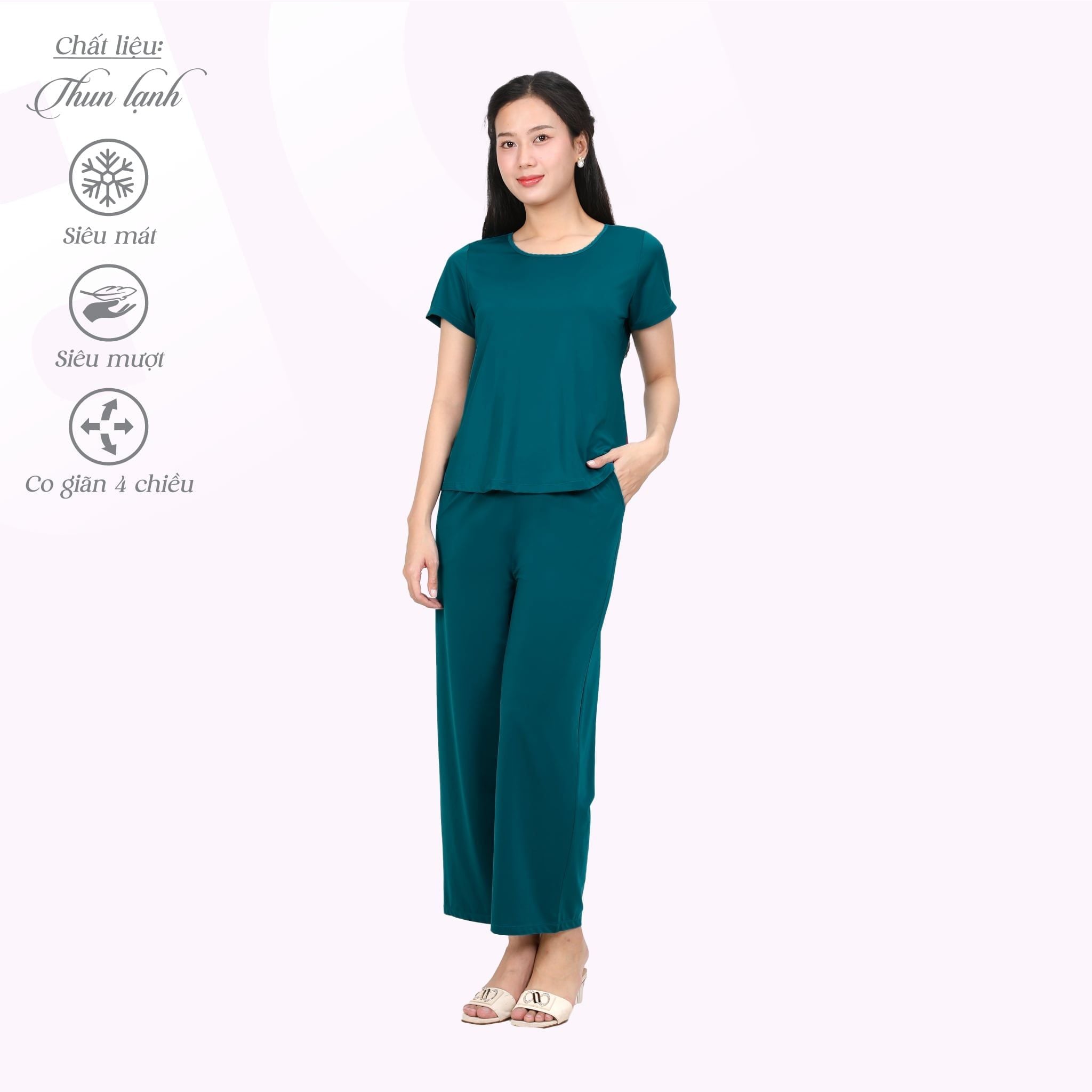 Set đồ bộ nữ kiểu quần dài tay ngắn chất thun lạnh siêu bền 013p 6101