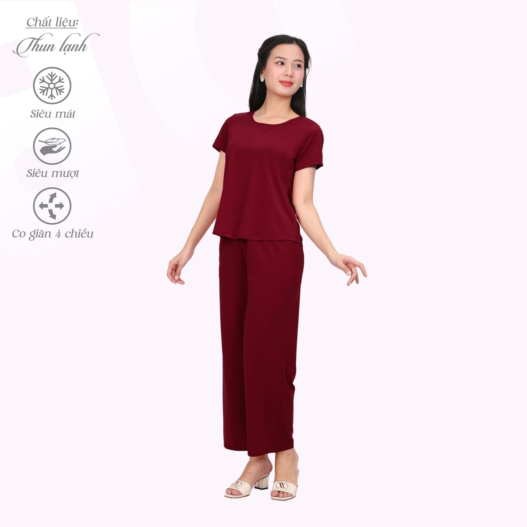 Set đồ bộ nữ kiểu quần dài tay ngắn chất thun lạnh siêu bền 013p 6101