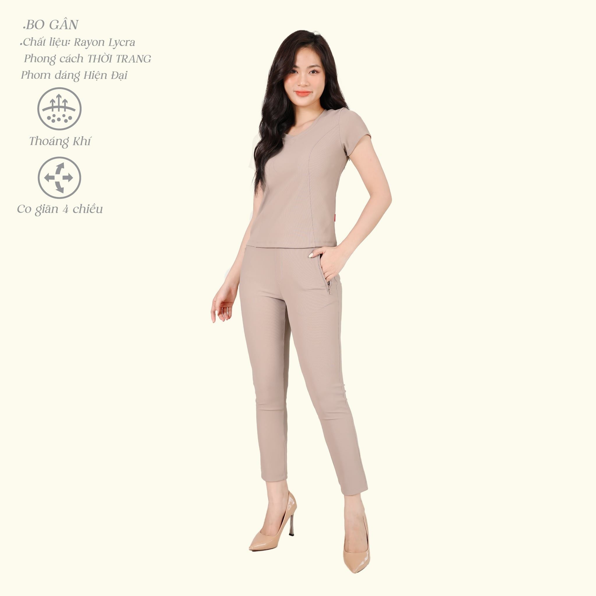 Set đồ bộ nữ kiểu quần dài tay ngắn Cổ Tim chất rib Gân 553p 3404