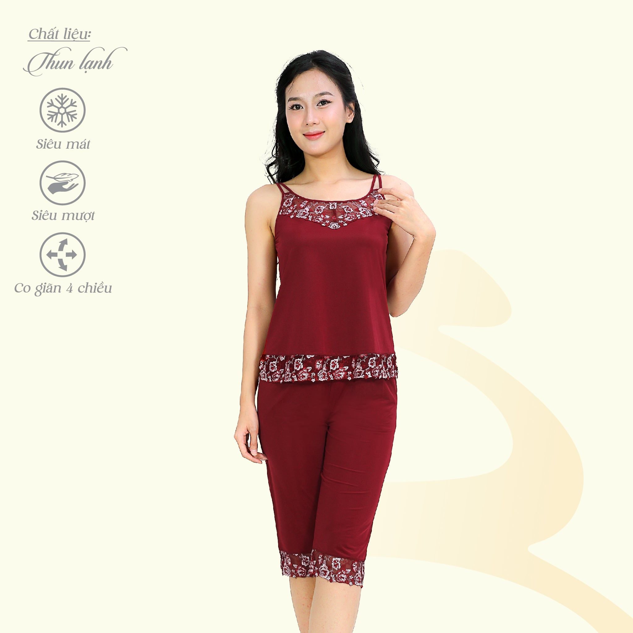 Set đồ bộ nữ kiểu quần lửng Dây chất thun lạnh siêu bền 014p 7039