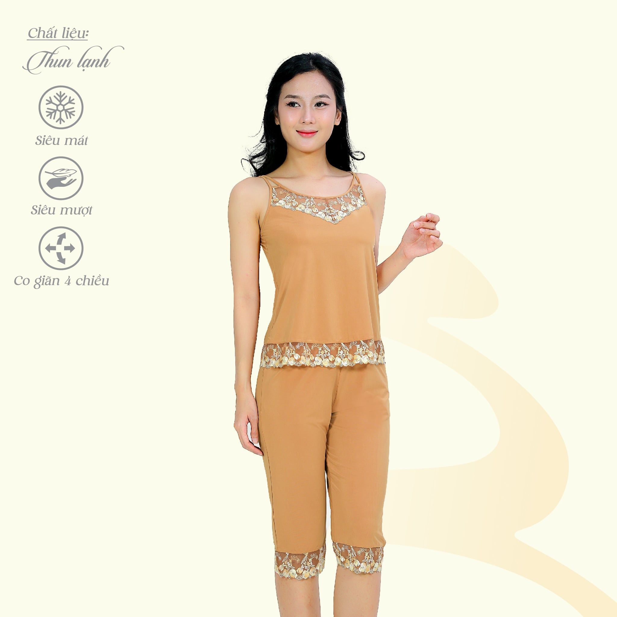 Set đồ bộ nữ kiểu quần lửng Dây chất thun lạnh siêu bền 014p 7039