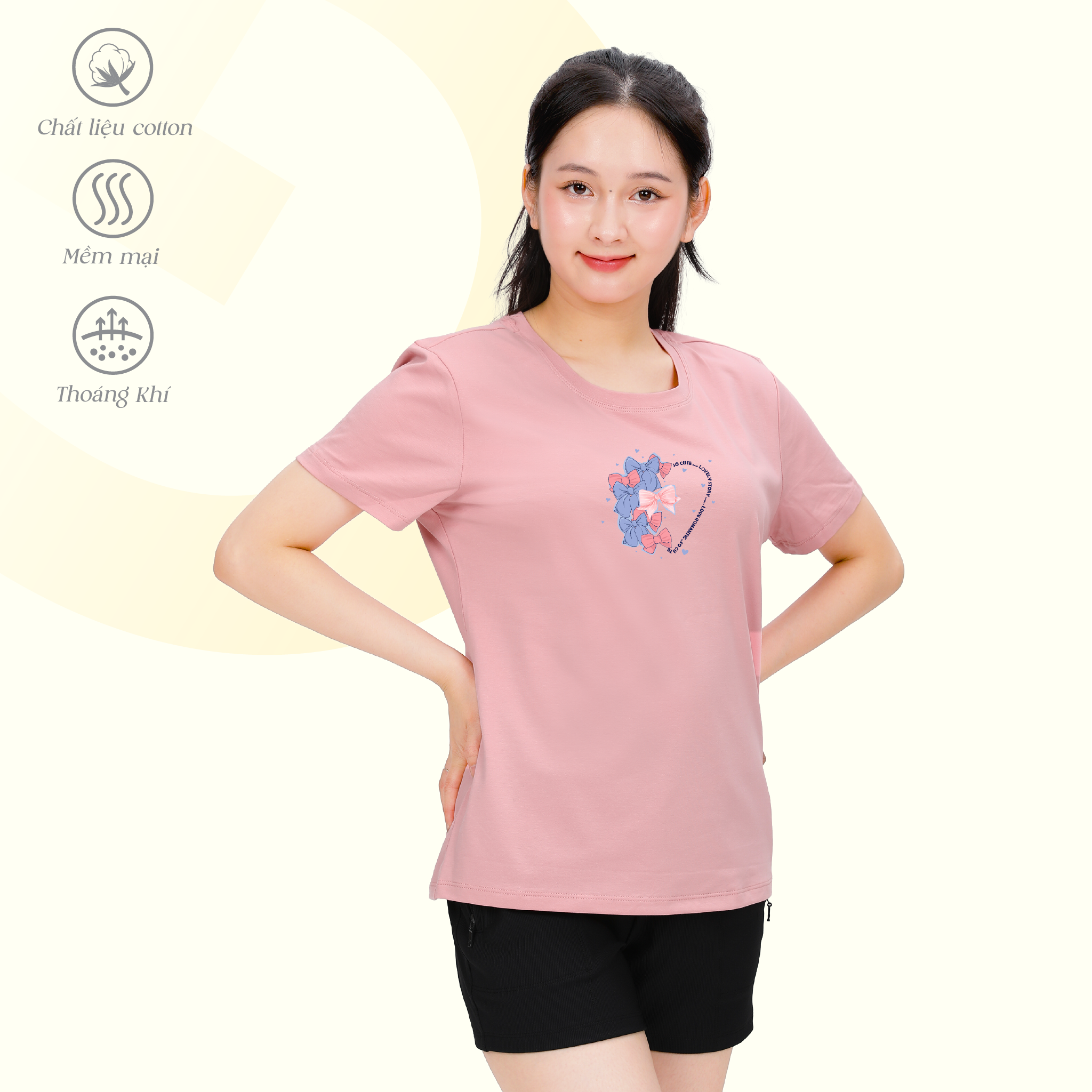 Áo thun nữ cổ tròn tay ngắn phom rộng chất cotton siêu mát 020p 0374