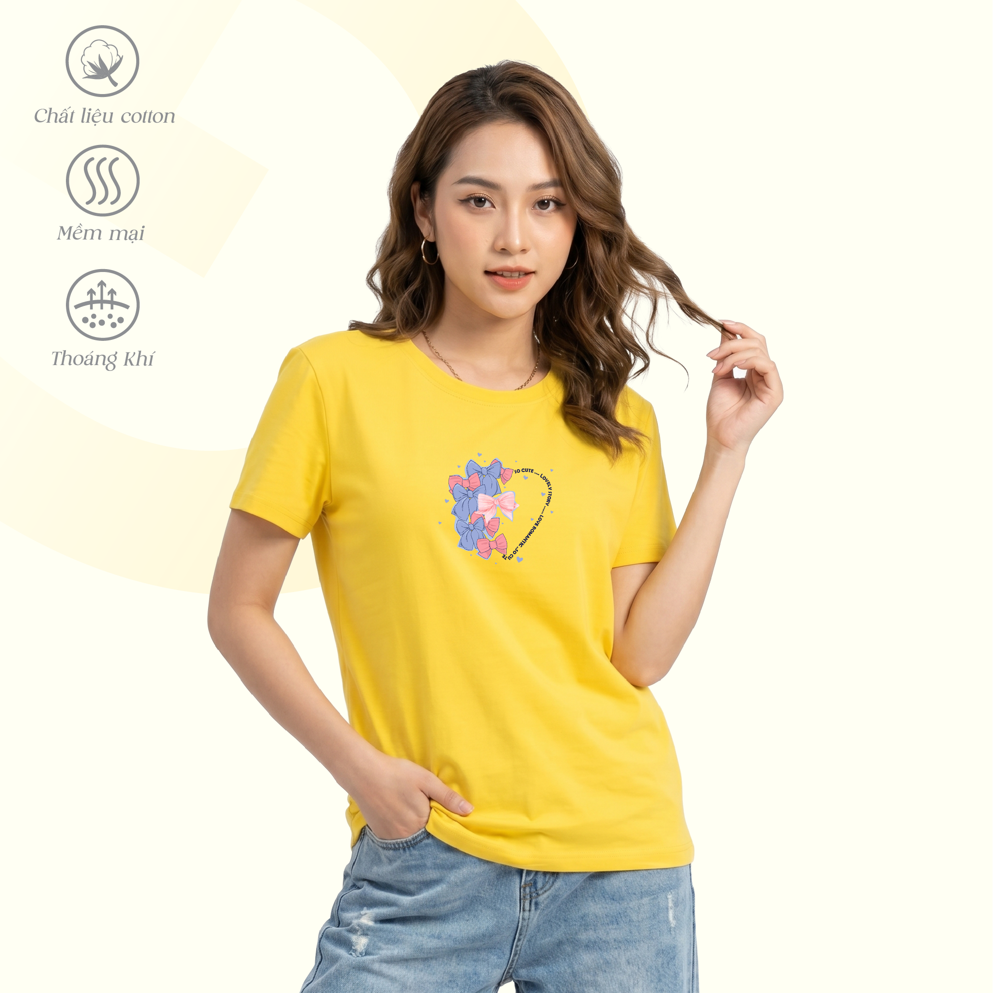 Áo thun nữ cổ tròn tay ngắn phom rộng chất cotton siêu mát 020p 0374