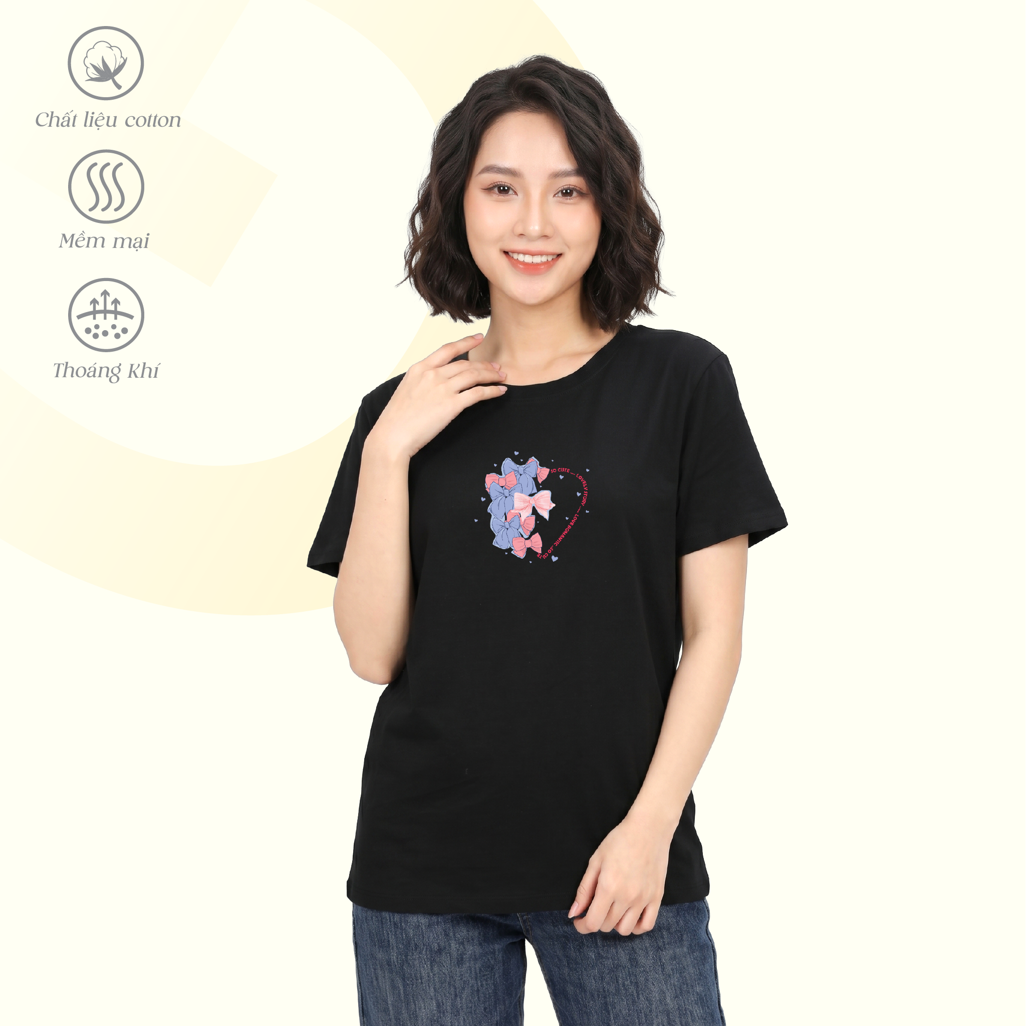 Áo thun nữ cổ tròn tay ngắn phom rộng chất cotton siêu mát 020p 0374