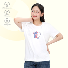 Áo thun nữ cổ tròn tay ngắn phom rộng chất cotton siêu mát 020p 0374