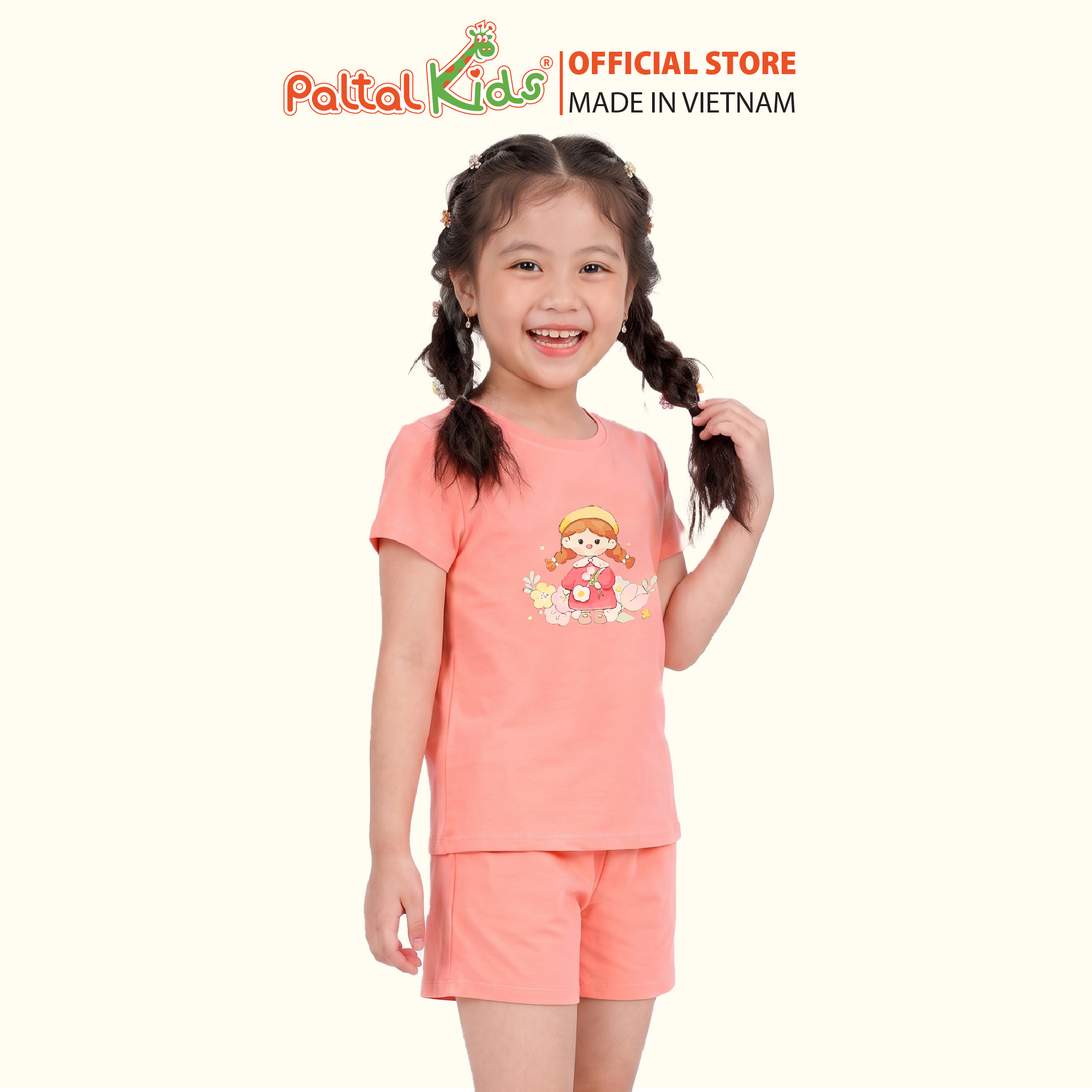 Đồ Bộ Đùi Cơ Bản Cotton Mỹ Bé Gái Cao Cấp - 025 2145 - Size 11