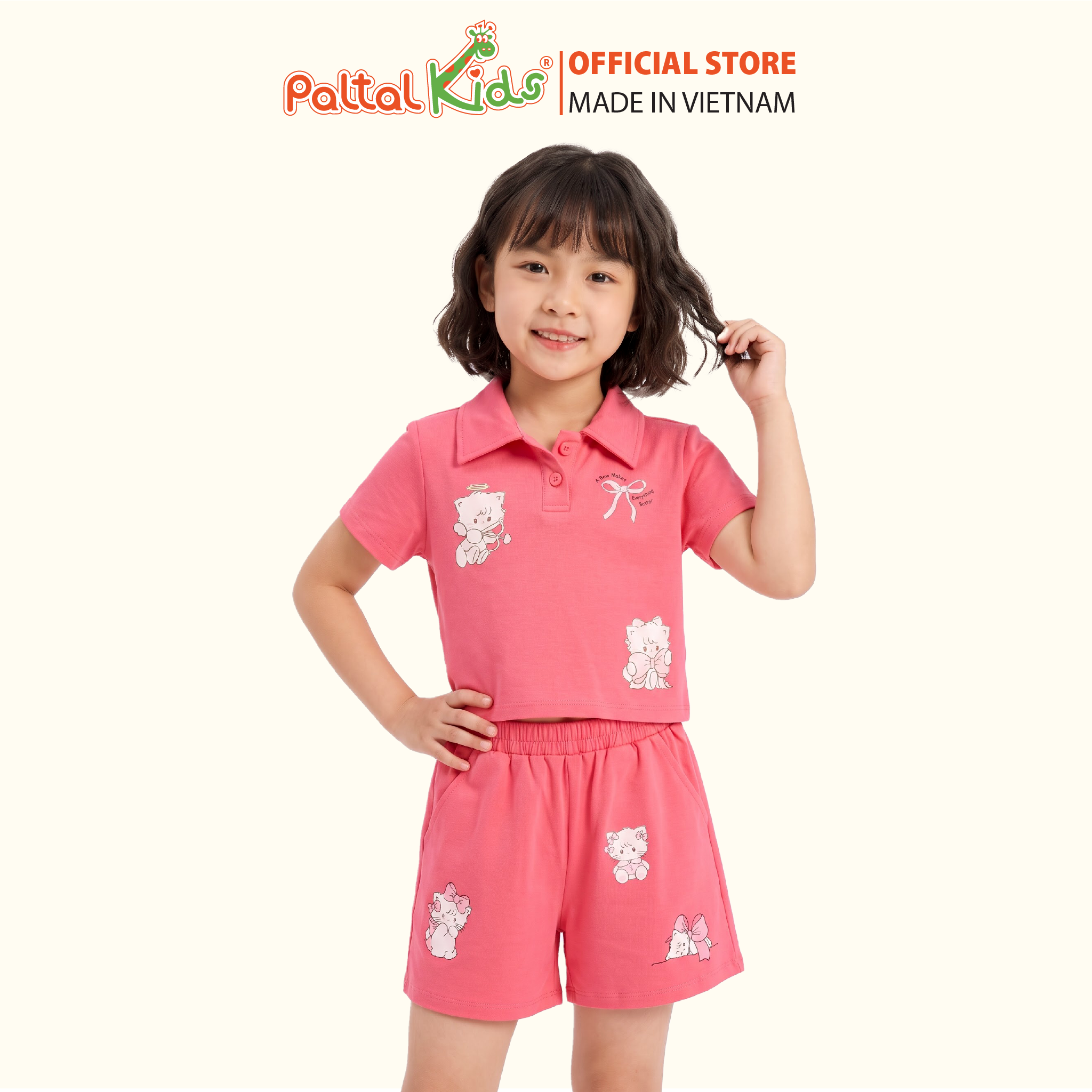 Set Áo Cổ Polo Mix Quần Đùi Form Rộng Bé Gái Cao Cấp - 025 2158