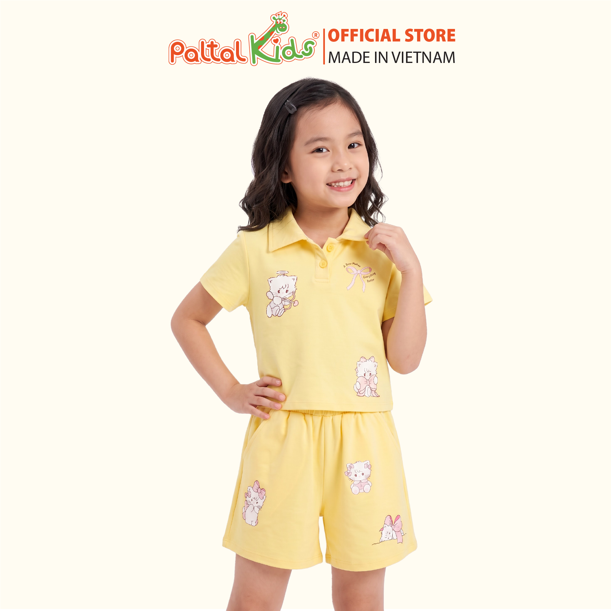 Set Áo Cổ Polo Mix Quần Đùi Form Rộng Bé Gái Cao Cấp - 025 2158