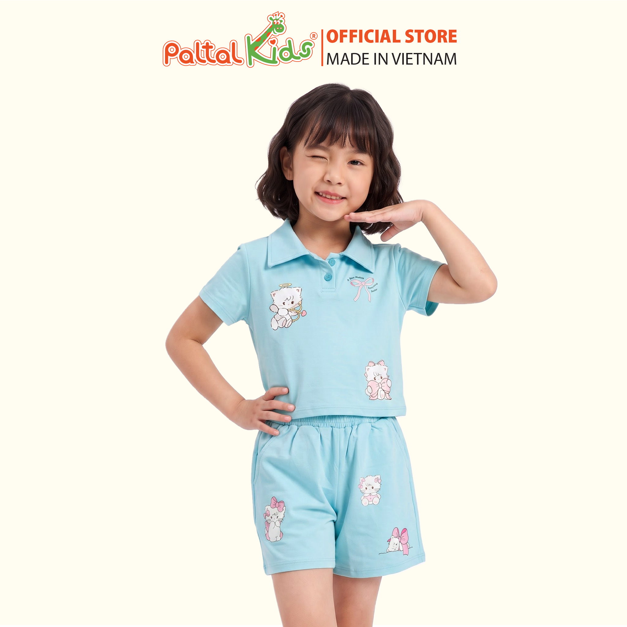 Set Áo Cổ Polo Mix Quần Đùi Form Rộng Bé Gái Cao Cấp - 025 2158