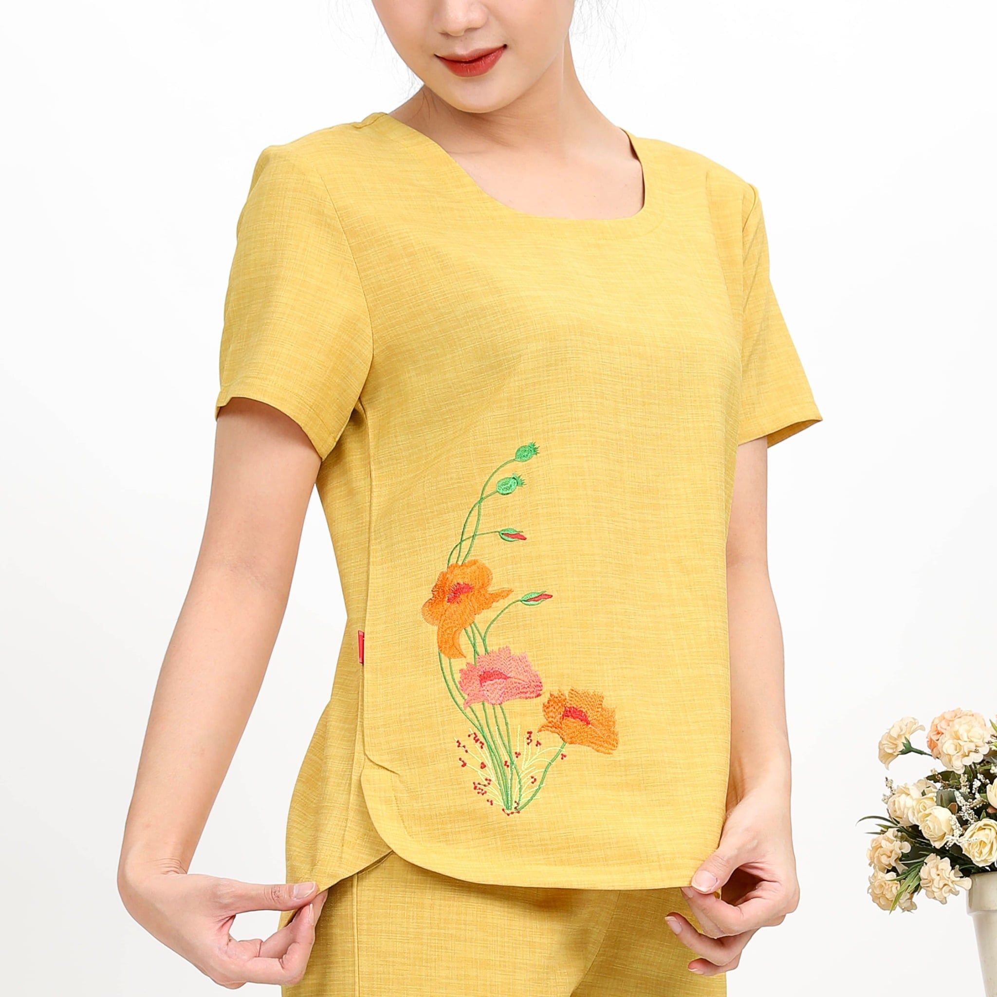 Set đồ bộ nữ kiểu quần dài tay ngắn Linen 383p 3355