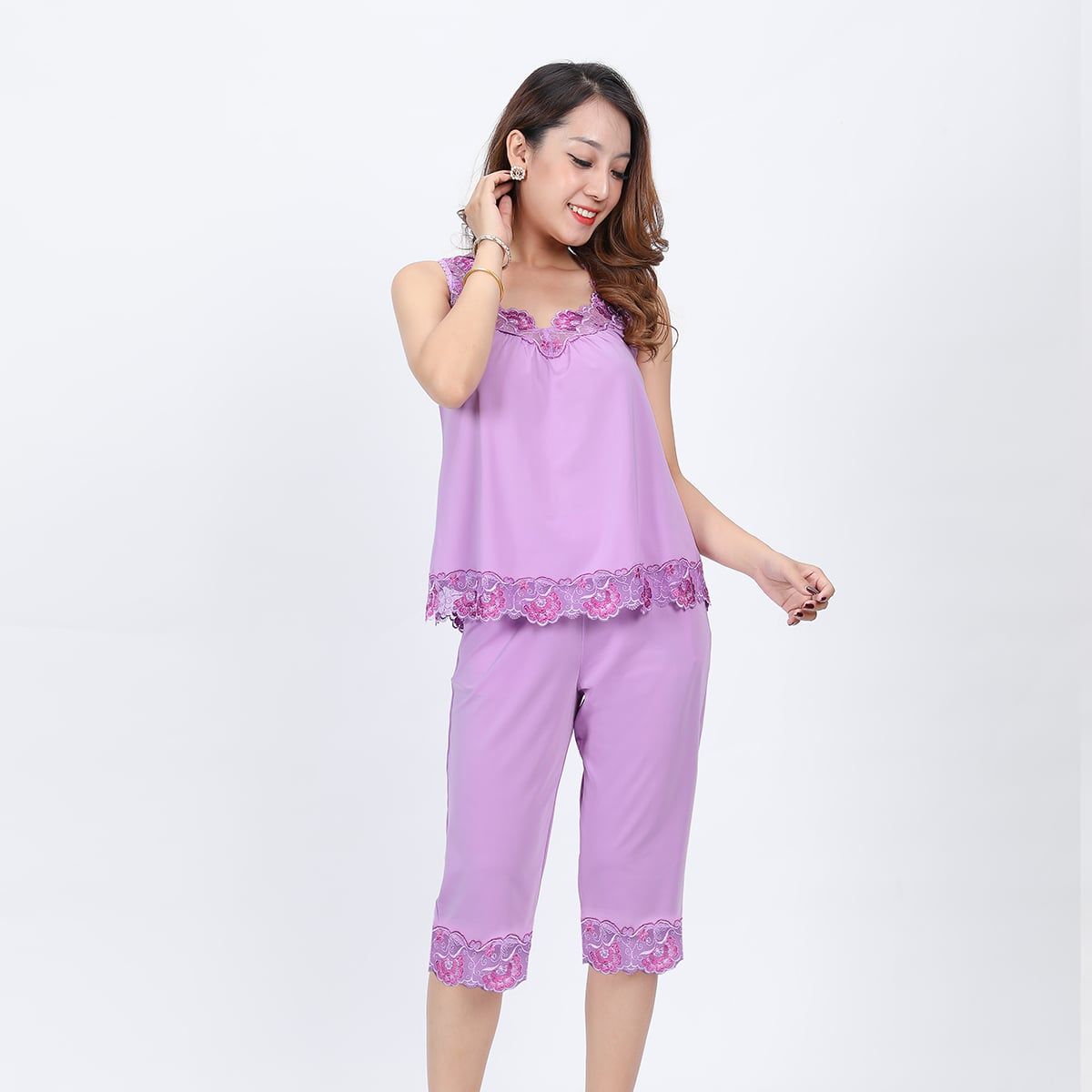 Set đồ bộ nữ kiểu quần lửng chất thun lạnh siêu bền không tay 014p 4173