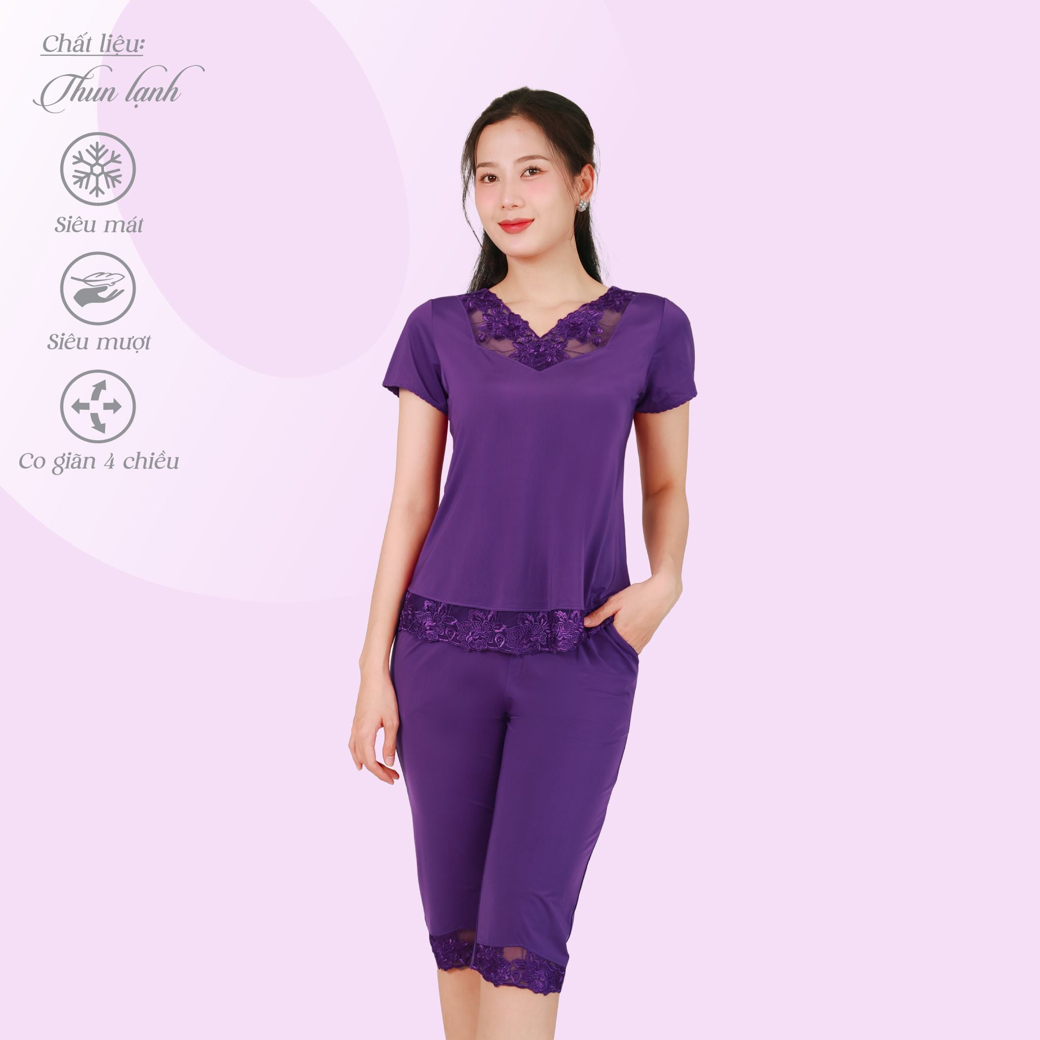 Set đồ bộ nữ kiểu quần lửng tay ngắn chất thun lạnh siêu bền 014p 7028