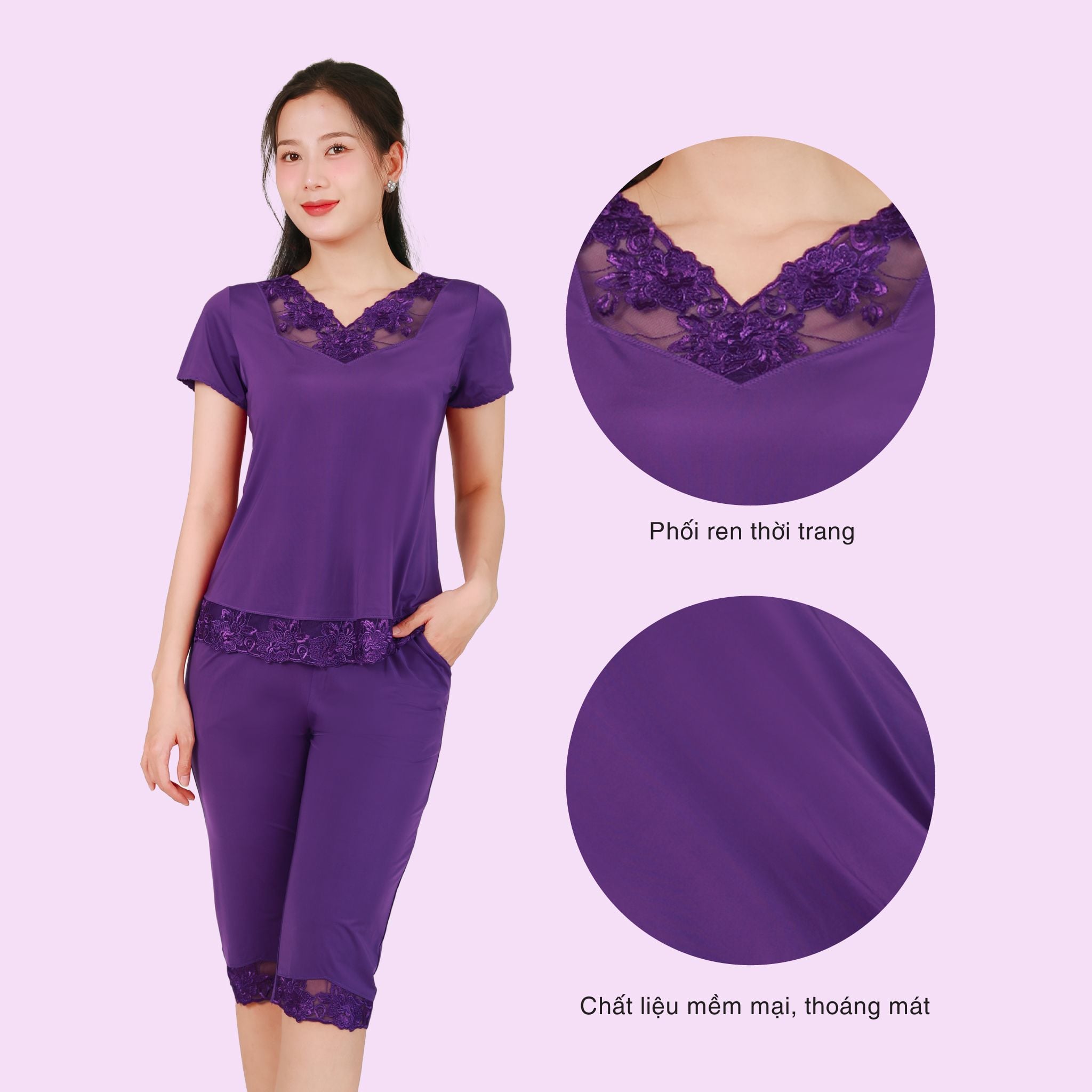 Set đồ bộ nữ kiểu quần lửng tay ngắn chất thun lạnh siêu bền 014p 7028