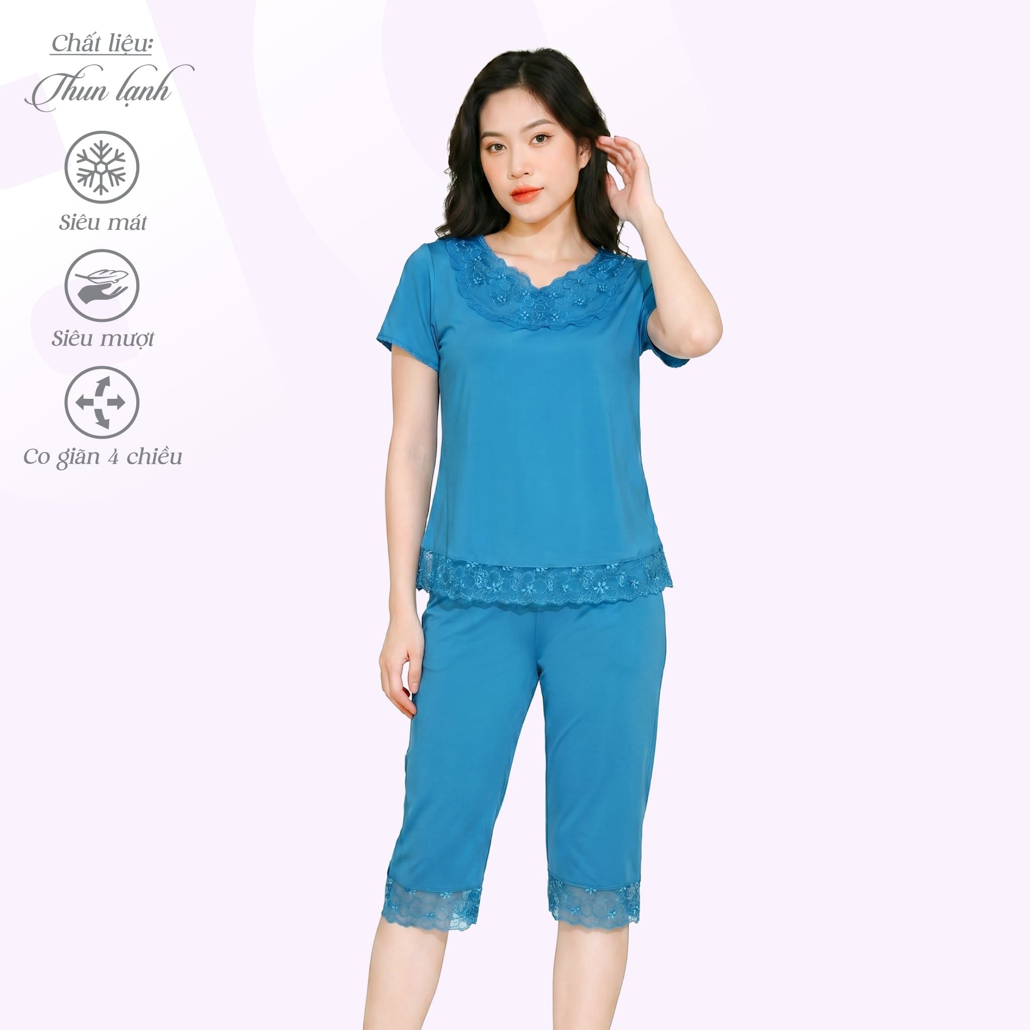 Set đồ bộ nữ kiểu quần lửng Tay Ngắn chất thun lạnh siêu bền 014p 7038
