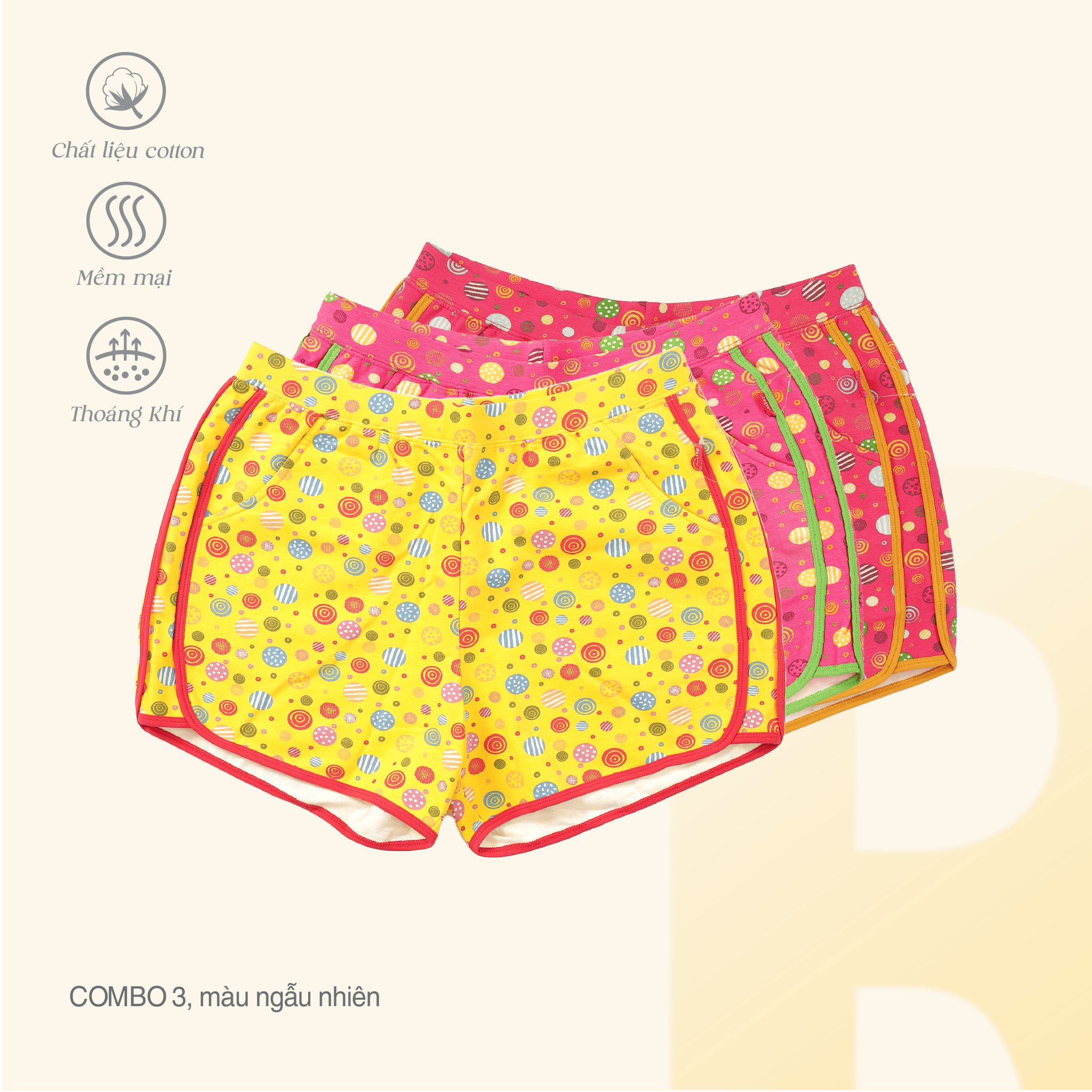 Combo 03 quần đùi chất cotton siêu mát 027p 9298