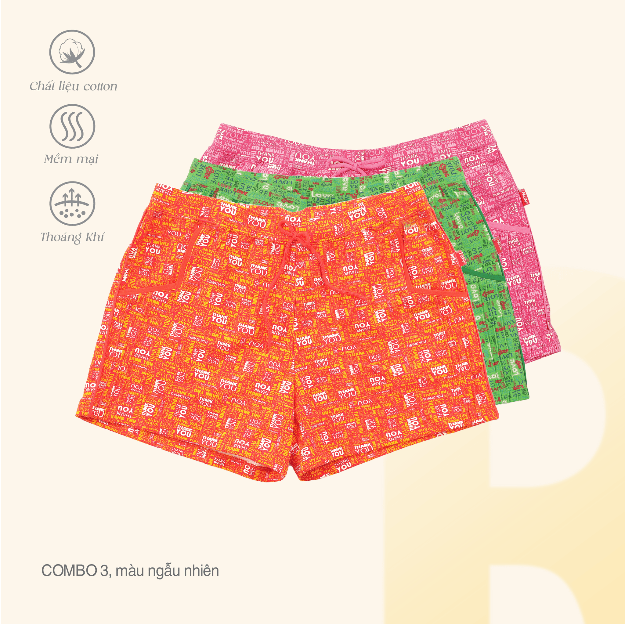 Combo 03 quần đùi chất cotton siêu mát 027p 9298