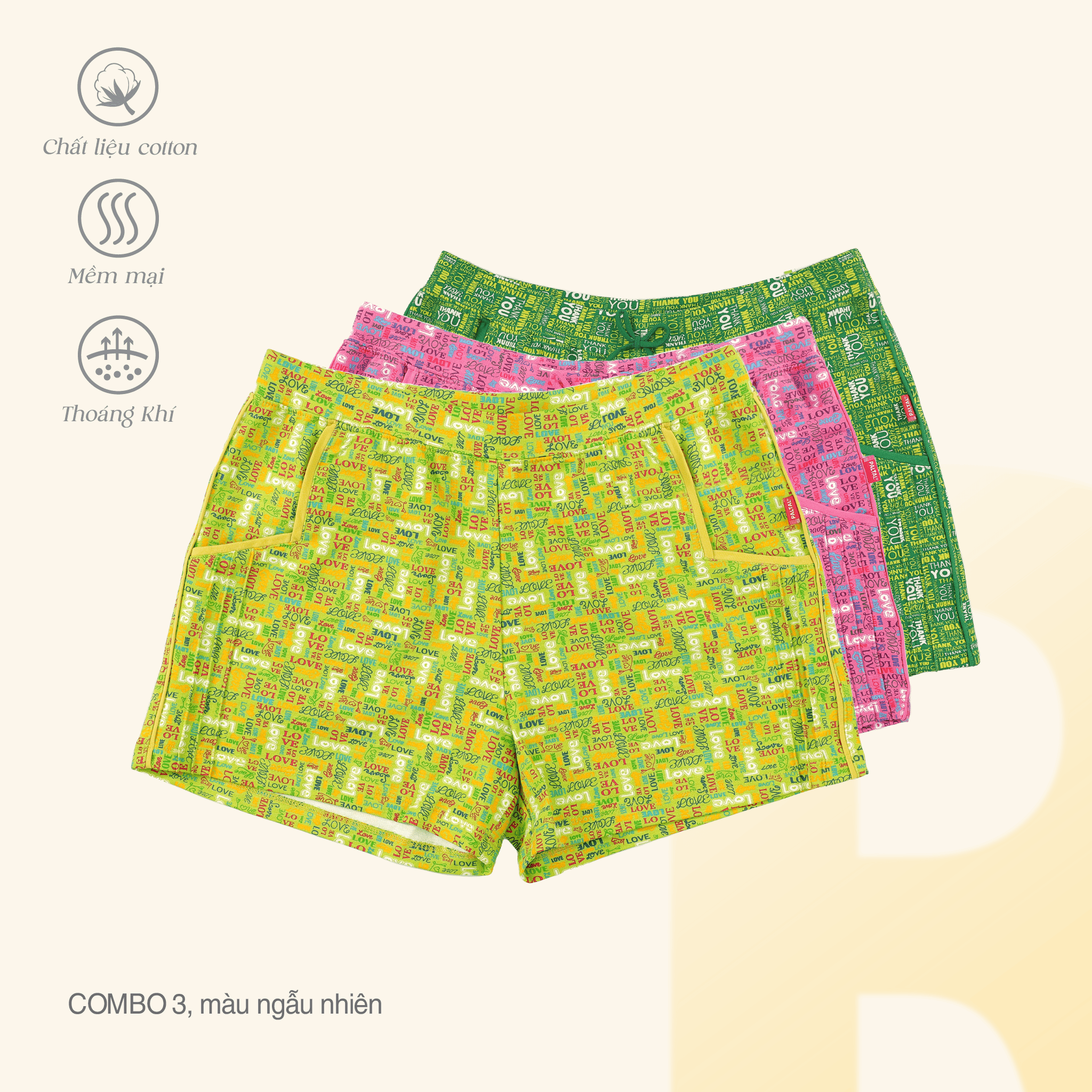 Combo 03 quần đùi chất cotton siêu mát 027p 9298