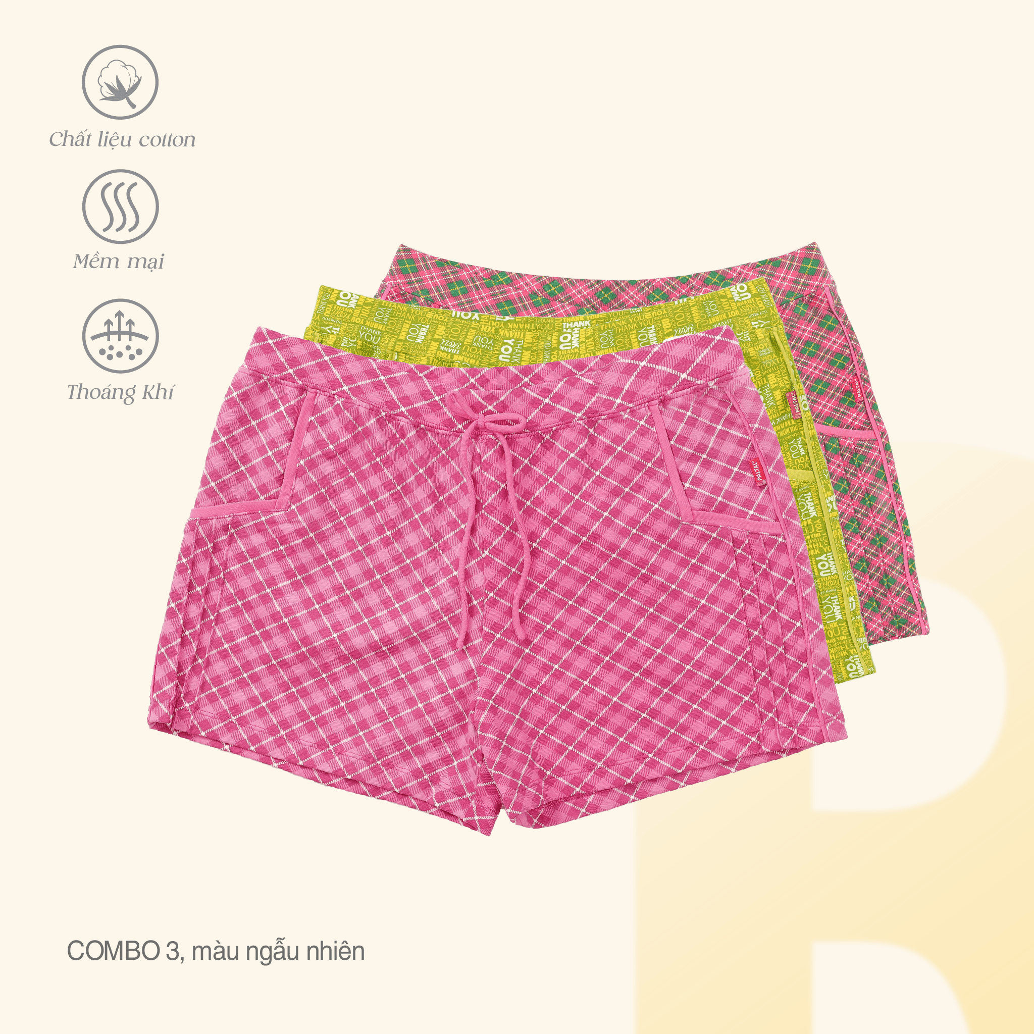 Combo 03 quần đùi chất cotton siêu mát 027p 9298