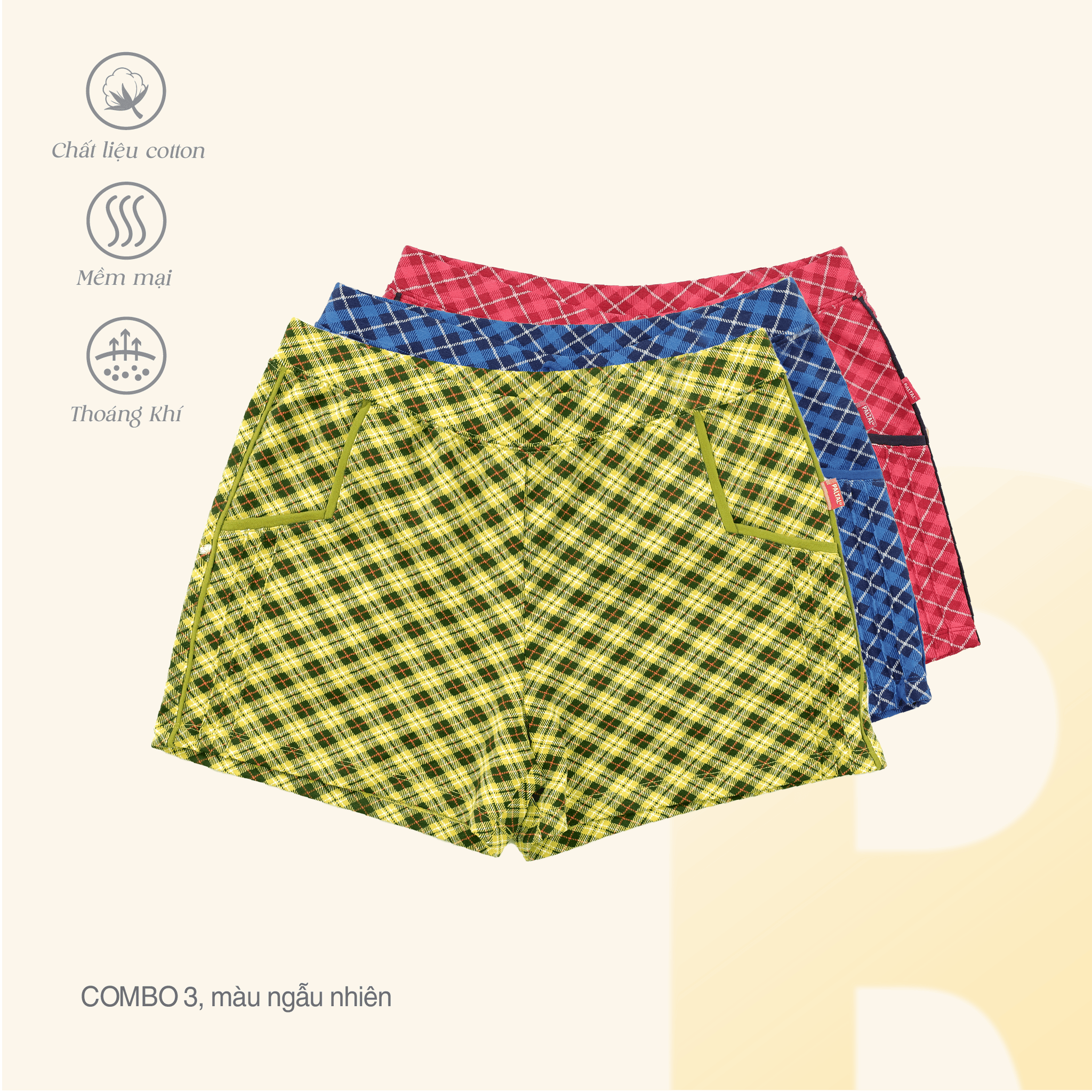 Combo 03 quần đùi chất cotton siêu mát 027p 9298