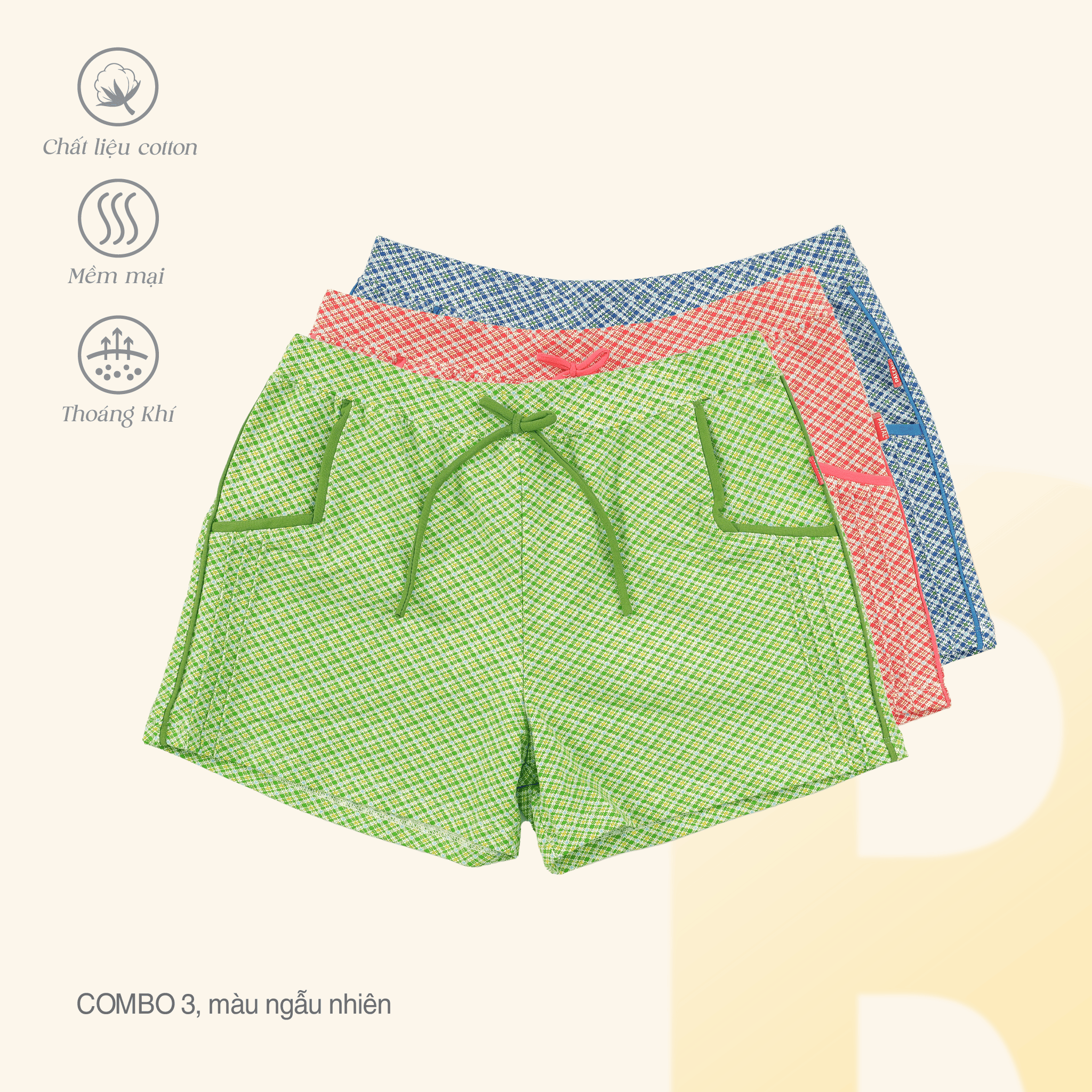 Combo 03 quần đùi chất cotton siêu mát 027p 9298